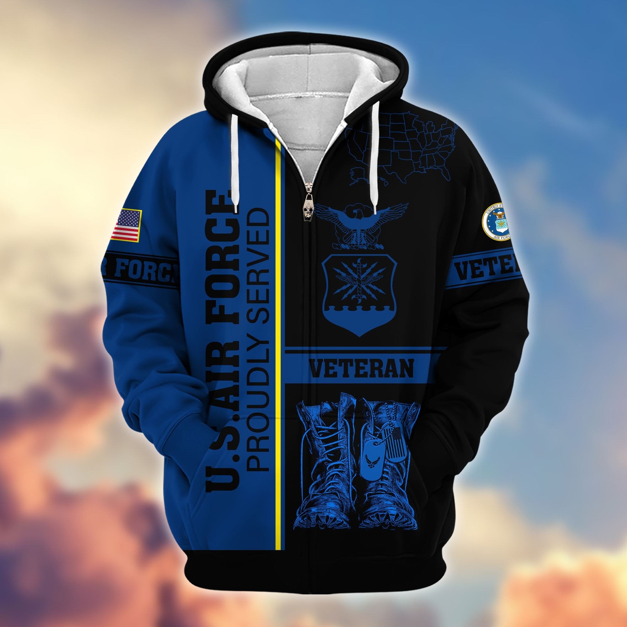 Premium US Veterans Zip Hoodie BPHN080111, Gifts For US Veterans Gifts On Father's Day, Armed Force Day, Independence Day, Veterans Day.