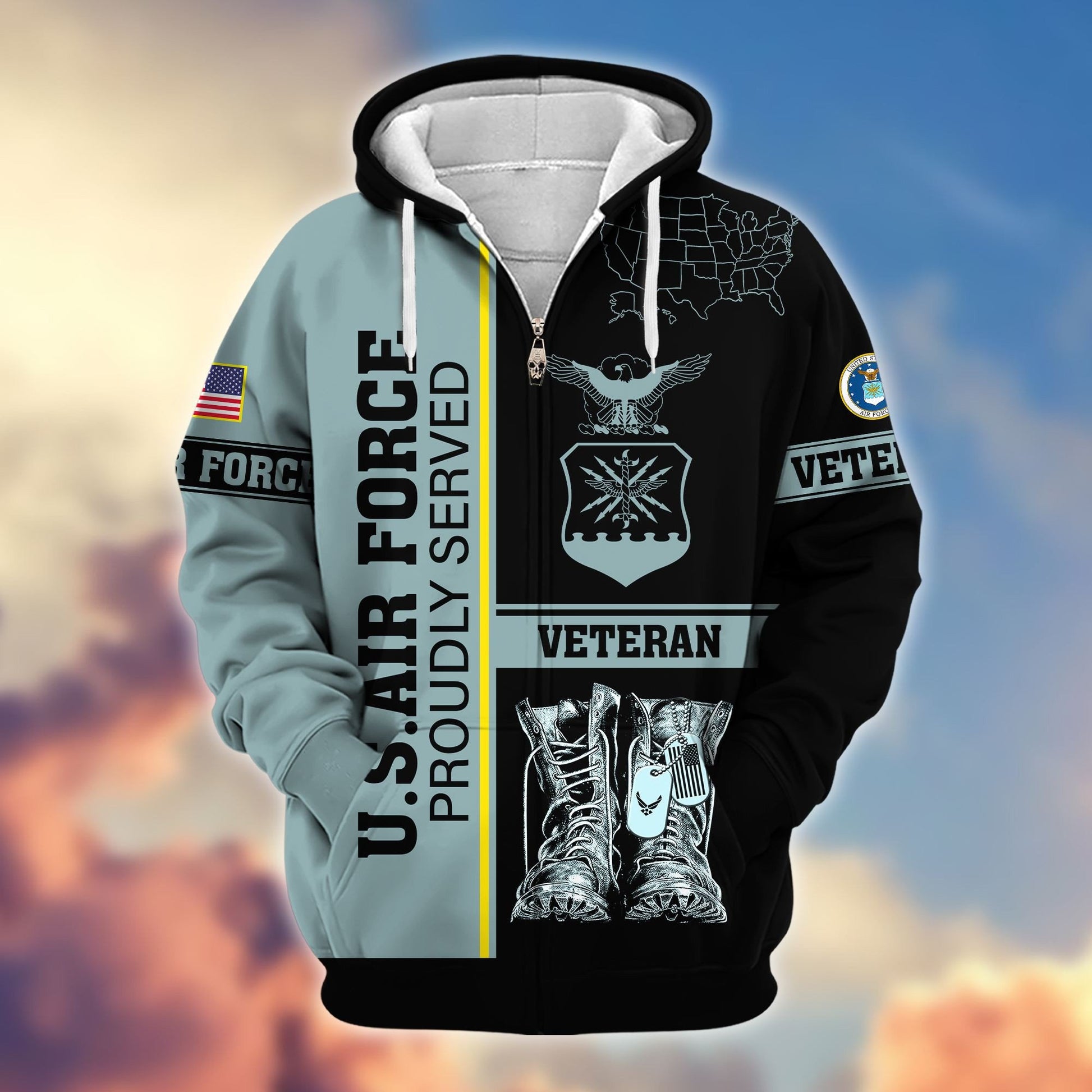 Premium US Veterans Zip Hoodie BPHN080111, Gifts For US Veterans Gifts On Father's Day, Armed Force Day, Independence Day, Veterans Day.
