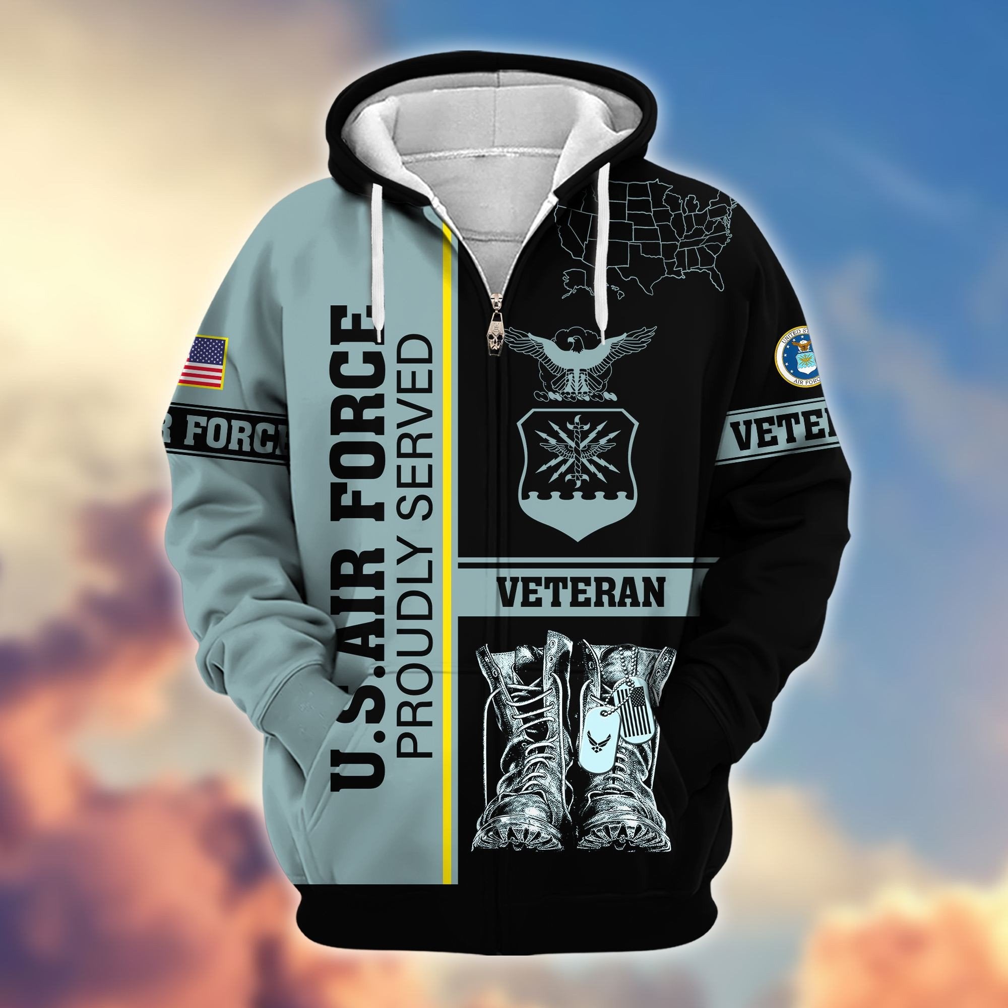 Premium US Veterans Zip Hoodie BPHN080111, Gifts For US Veterans Gifts On Father's Day, Armed Force Day, Independence Day, Veterans Day.