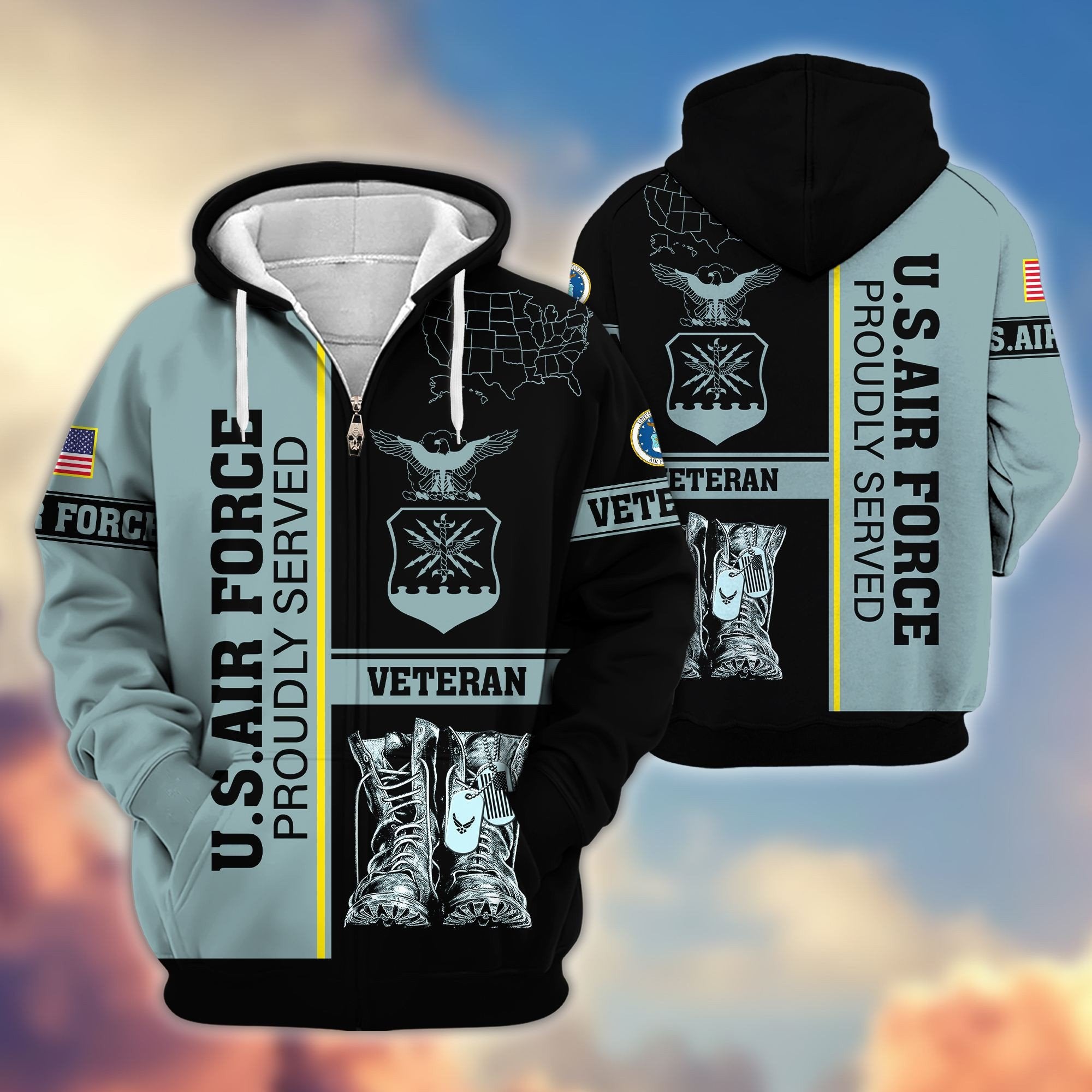 Premium US Veterans Zip Hoodie BPHN080111, Gifts For US Veterans Gifts On Father's Day, Armed Force Day, Independence Day, Veterans Day.