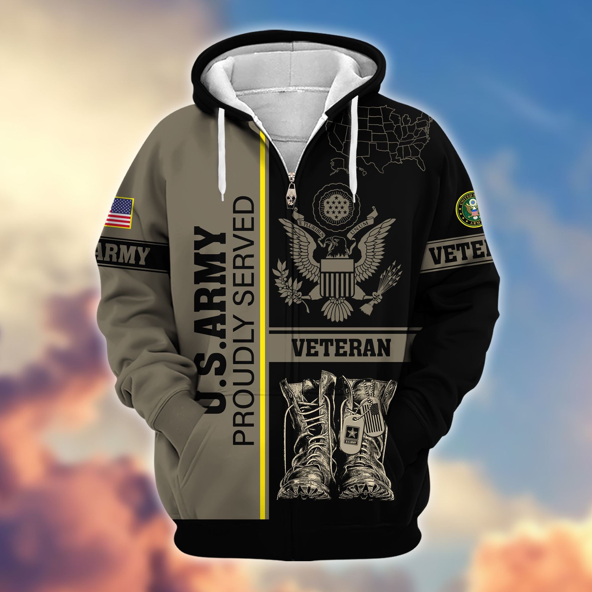 Premium US Veterans Zip Hoodie BPHN080111, Gifts For US Veterans Gifts On Father's Day, Armed Force Day, Independence Day, Veterans Day.
