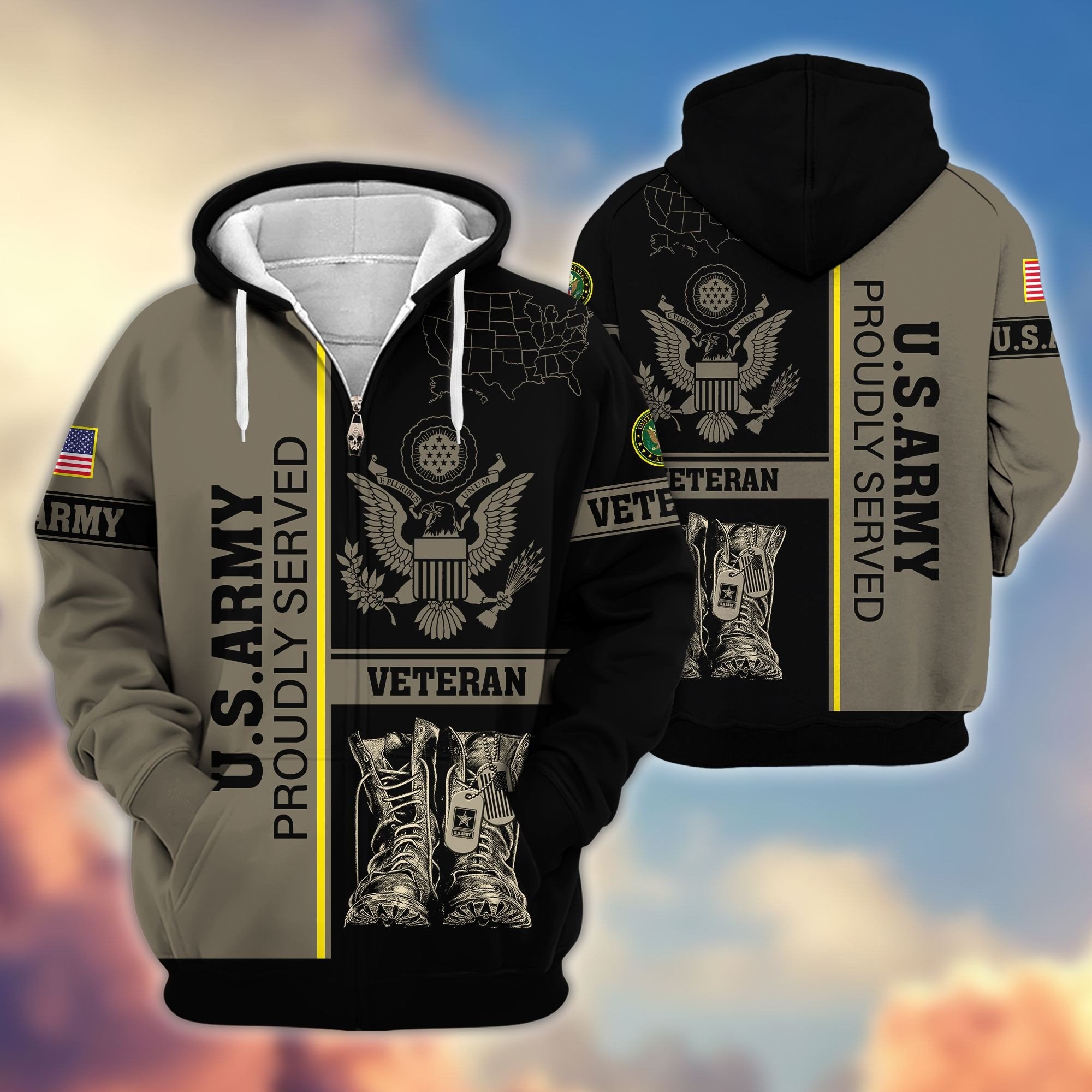 Premium US Veterans Zip Hoodie BPHN080111, Gifts For US Veterans Gifts On Father's Day, Armed Force Day, Independence Day, Veterans Day.