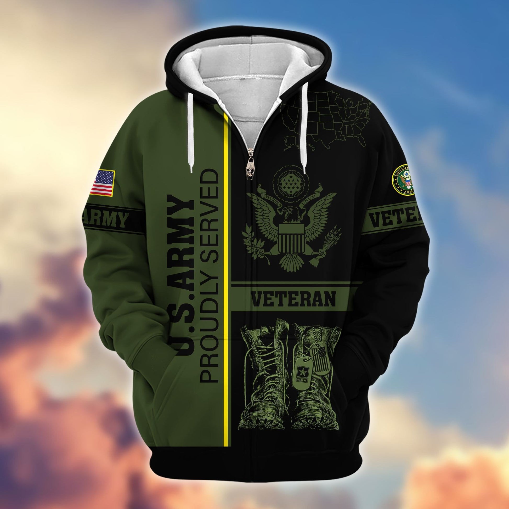 Premium US Veterans Zip Hoodie BPHN080111, Gifts For US Veterans Gifts On Father's Day, Armed Force Day, Independence Day, Veterans Day.