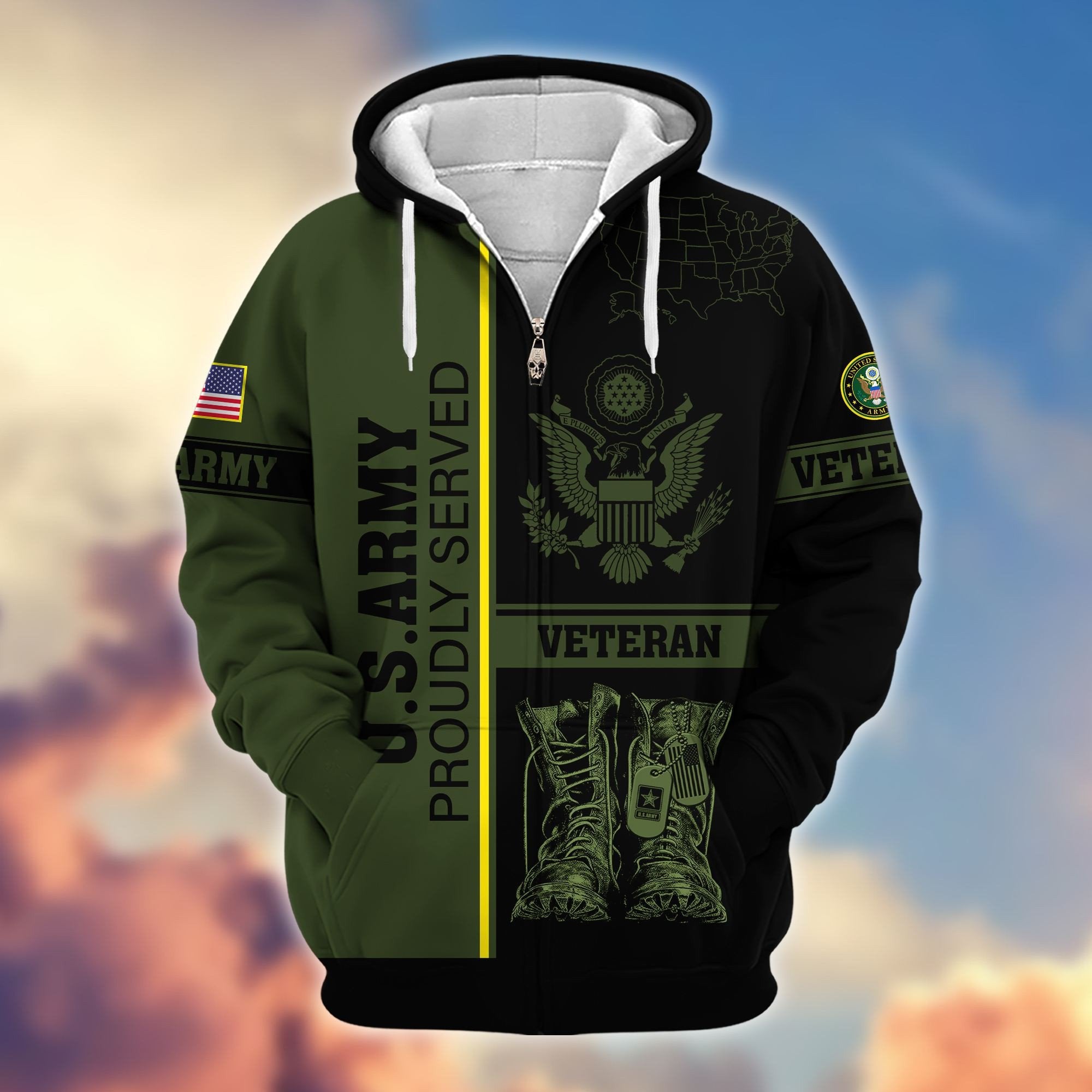 Premium US Veterans Zip Hoodie BPHN080111, Gifts For US Veterans Gifts On Father's Day, Armed Force Day, Independence Day, Veterans Day.