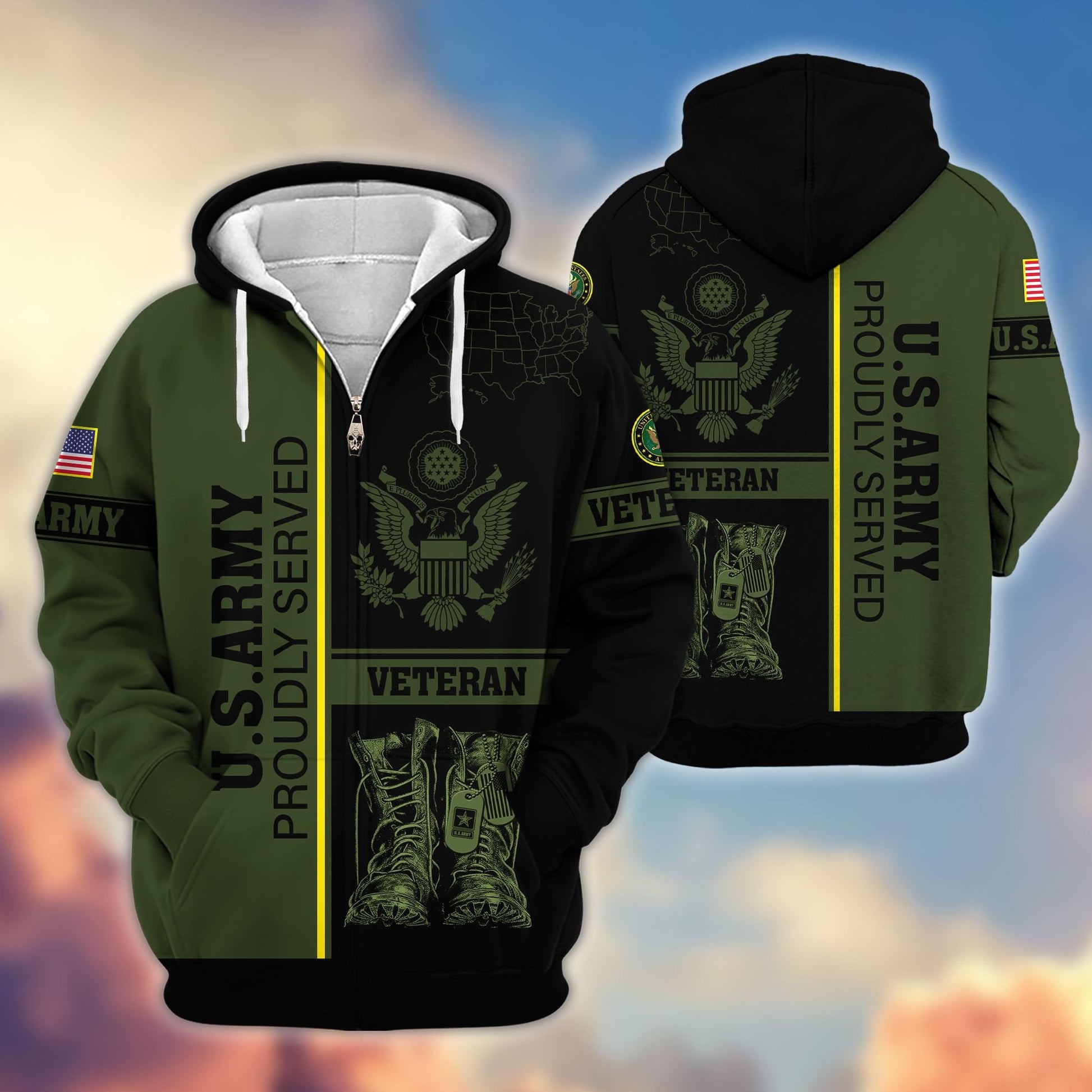 Premium US Veterans Zip Hoodie BPHN080111, Gifts For US Veterans Gifts On Father's Day, Armed Force Day, Independence Day, Veterans Day.