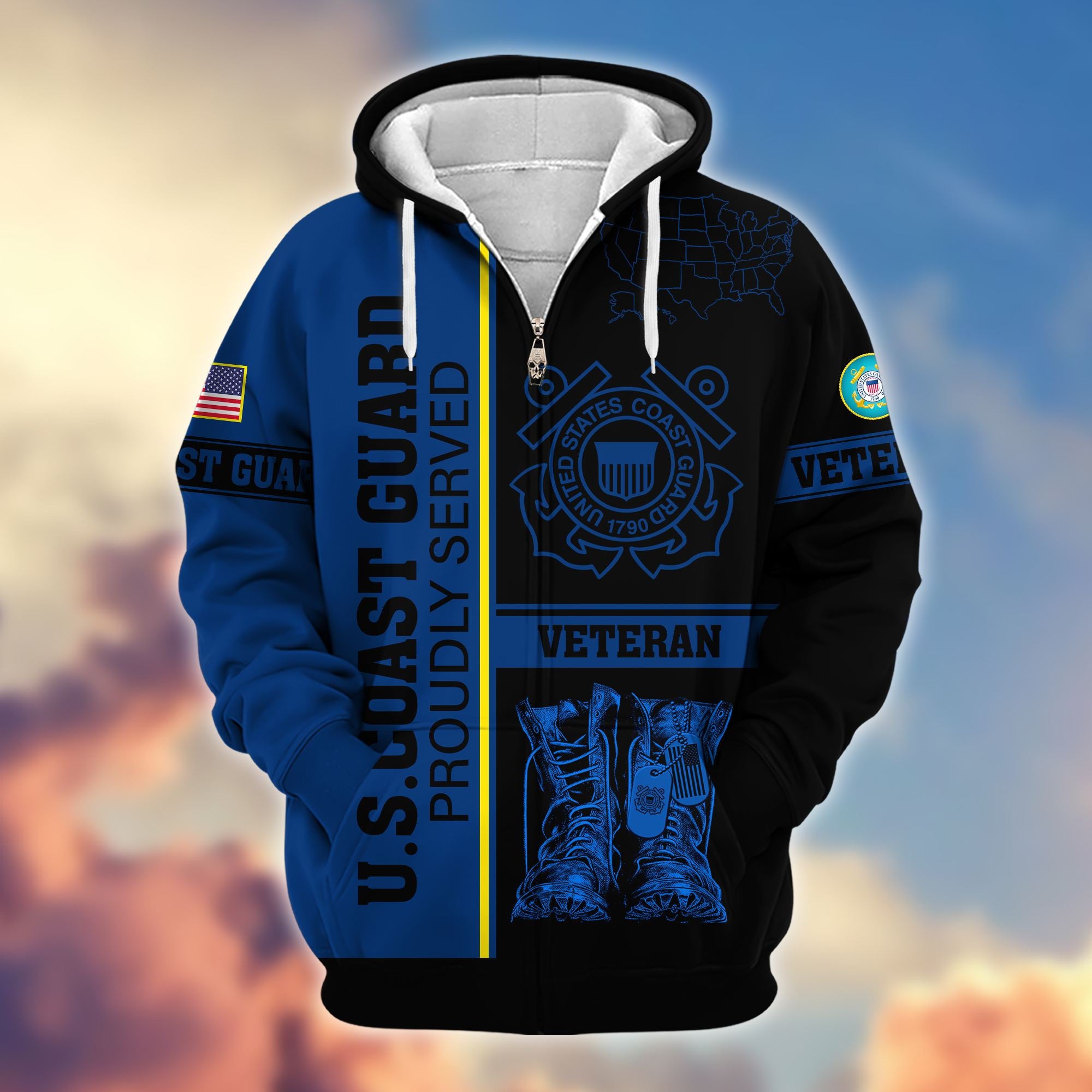 Premium US Veterans Zip Hoodie BPHN080111, Gifts For US Veterans Gifts On Father's Day, Armed Force Day, Independence Day, Veterans Day.