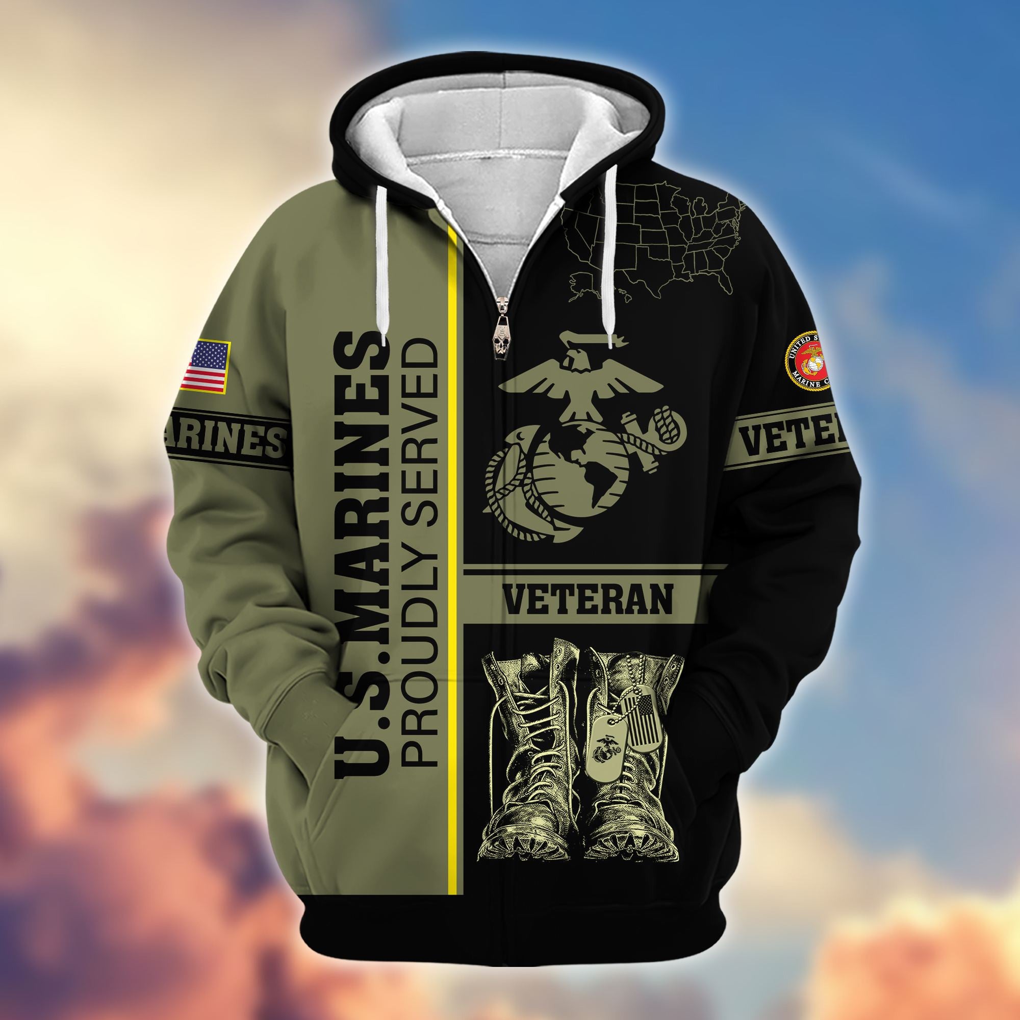 Premium US Veterans Zip Hoodie BPHN080111, Gifts For US Veterans Gifts On Father's Day, Armed Force Day, Independence Day, Veterans Day.
