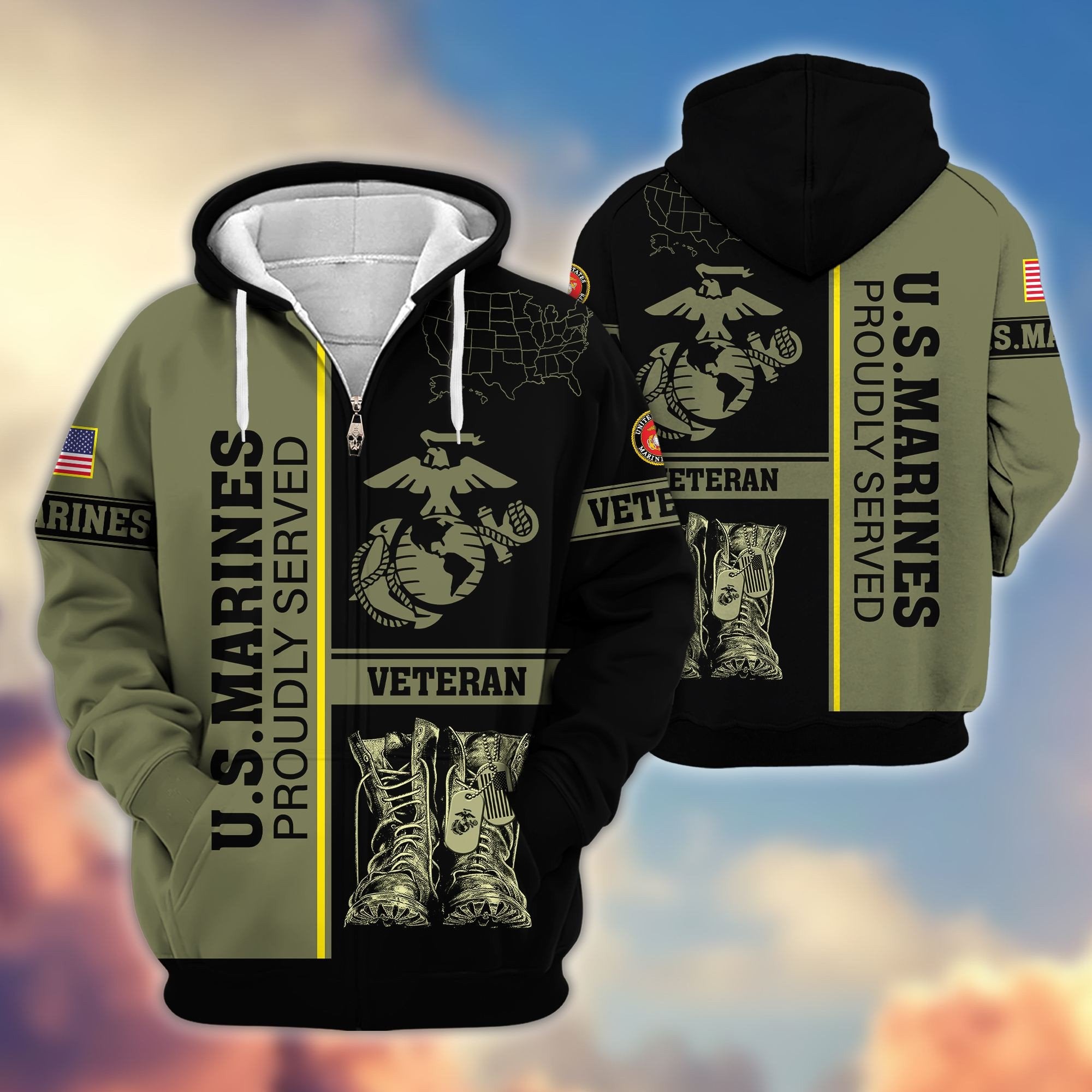 Premium US Veterans Zip Hoodie BPHN080111, Gifts For US Veterans Gifts On Father's Day, Armed Force Day, Independence Day, Veterans Day.