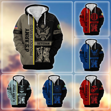 Premium US Veterans Zip Hoodie BPHN080111, Gifts For US Veterans Gifts On Father's Day, Armed Force Day, Independence Day, Veterans Day.