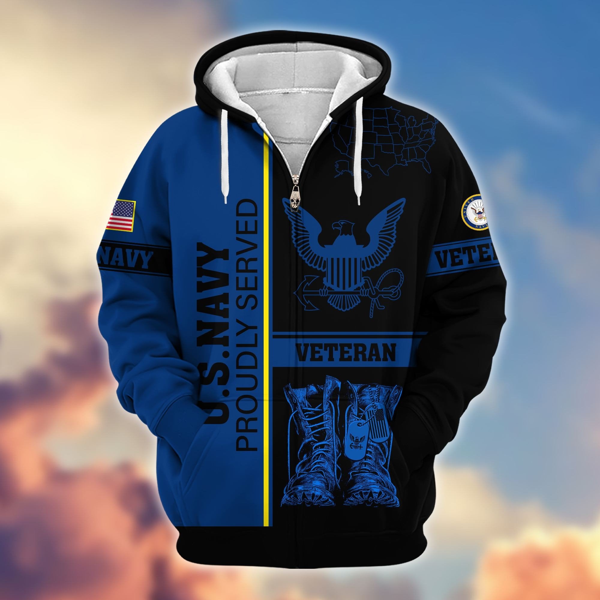 Premium US Veterans Zip Hoodie BPHN080111, Gifts For US Veterans Gifts On Father's Day, Armed Force Day, Independence Day, Veterans Day.