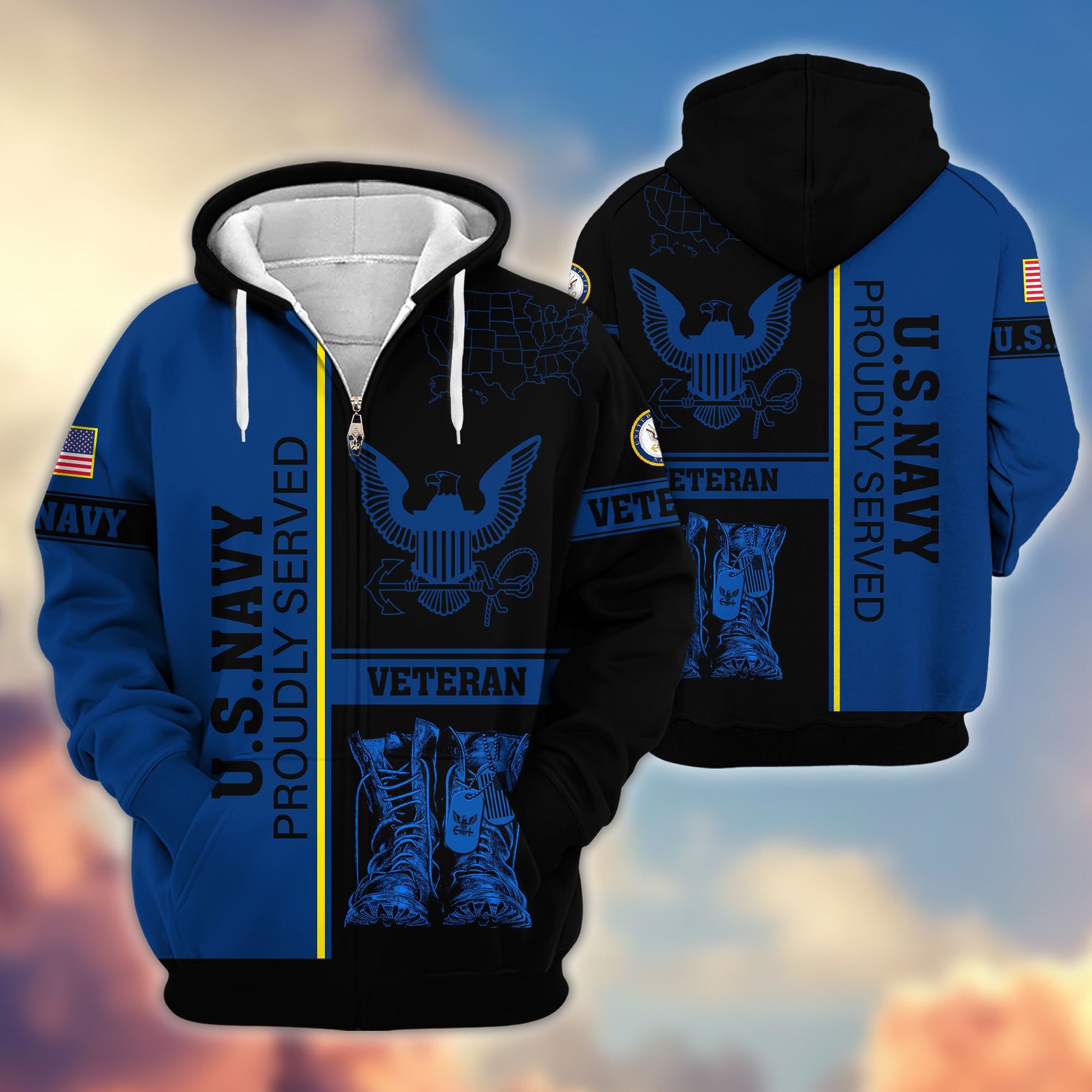 Premium US Veterans Zip Hoodie BPHN080111, Gifts For US Veterans Gifts On Father's Day, Armed Force Day, Independence Day, Veterans Day.