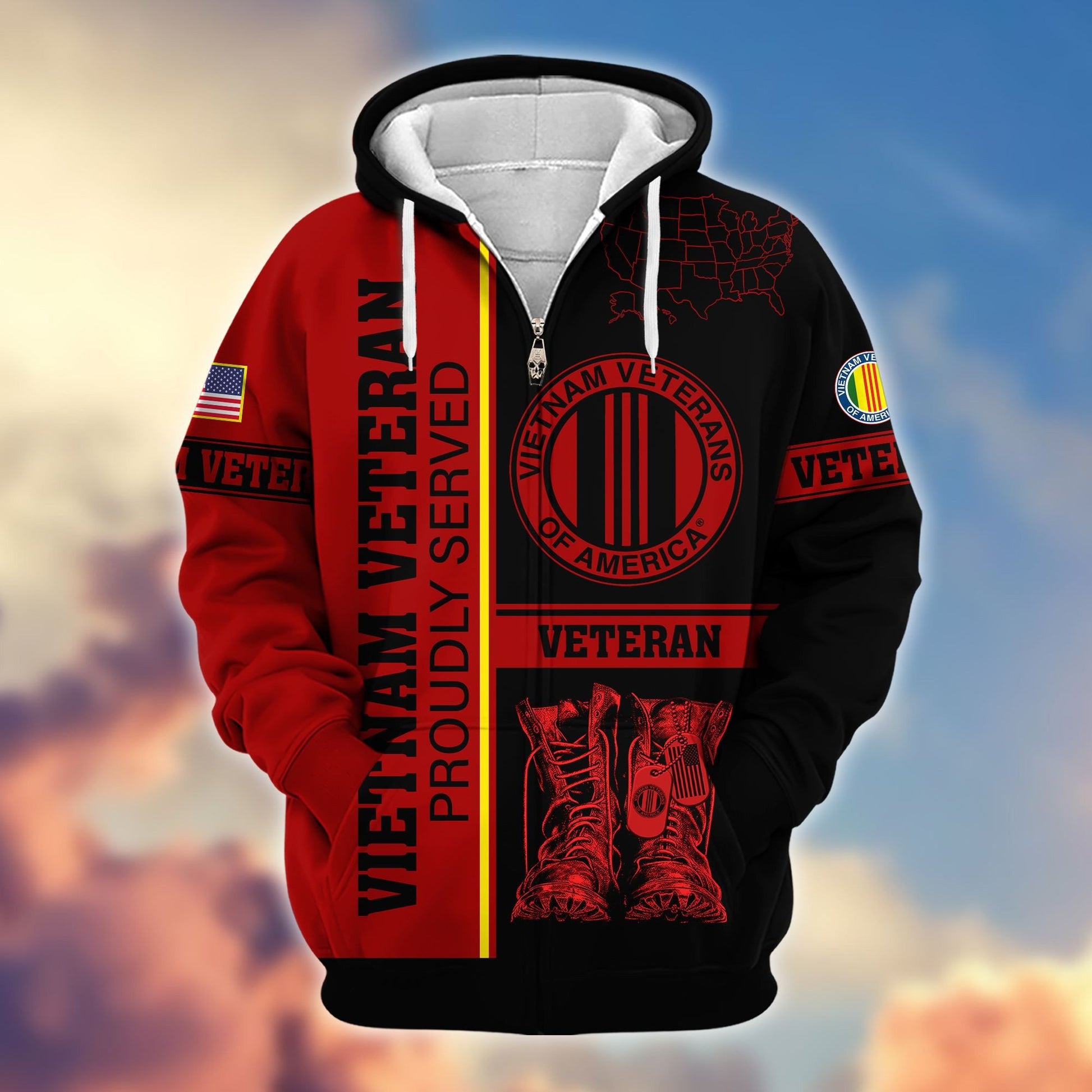 Premium US Veterans Zip Hoodie BPHN080111, Gifts For US Veterans Gifts On Father's Day, Armed Force Day, Independence Day, Veterans Day.