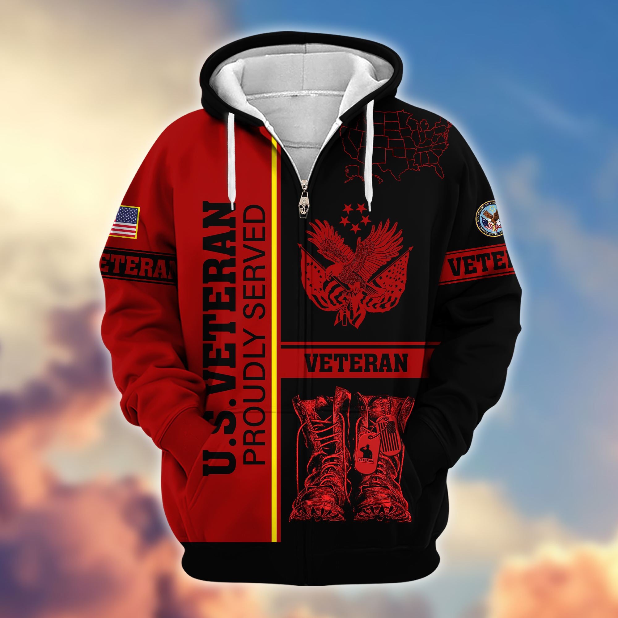 Premium US Veterans Zip Hoodie BPHN080111, Gifts For US Veterans Gifts On Father's Day, Armed Force Day, Independence Day, Veterans Day.