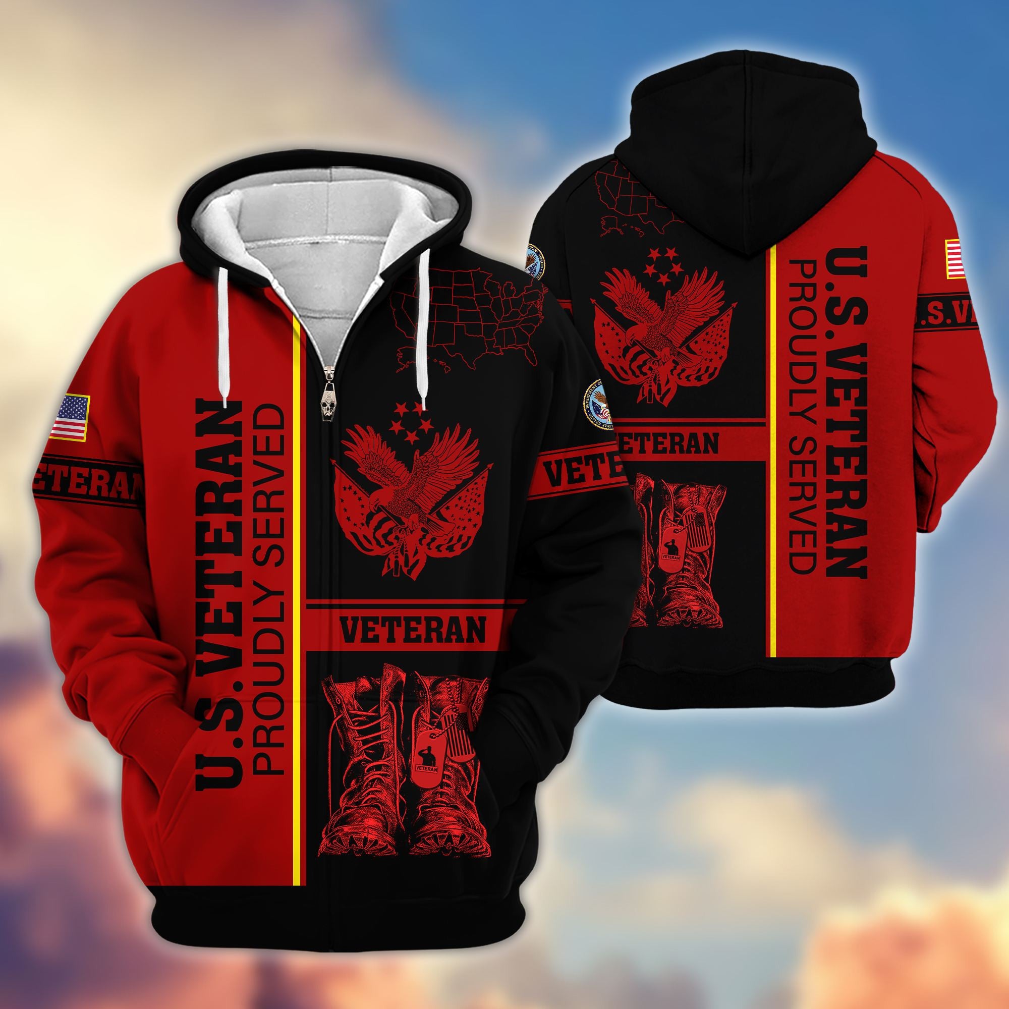 Premium US Veterans Zip Hoodie BPHN080111, Gifts For US Veterans Gifts On Father's Day, Armed Force Day, Independence Day, Veterans Day.