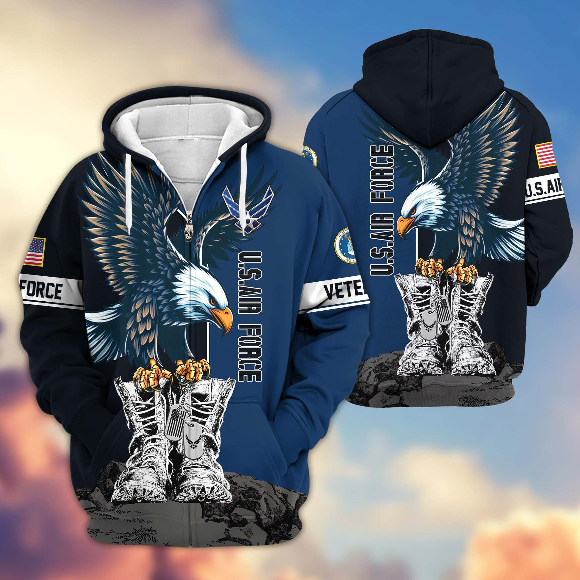 Premium US Veterans Zip Hoodie BPHN110111, Gifts For US Veterans, Gifts For Dad, Gifts On Armed Force Day, Independence Day, Veterans Day.