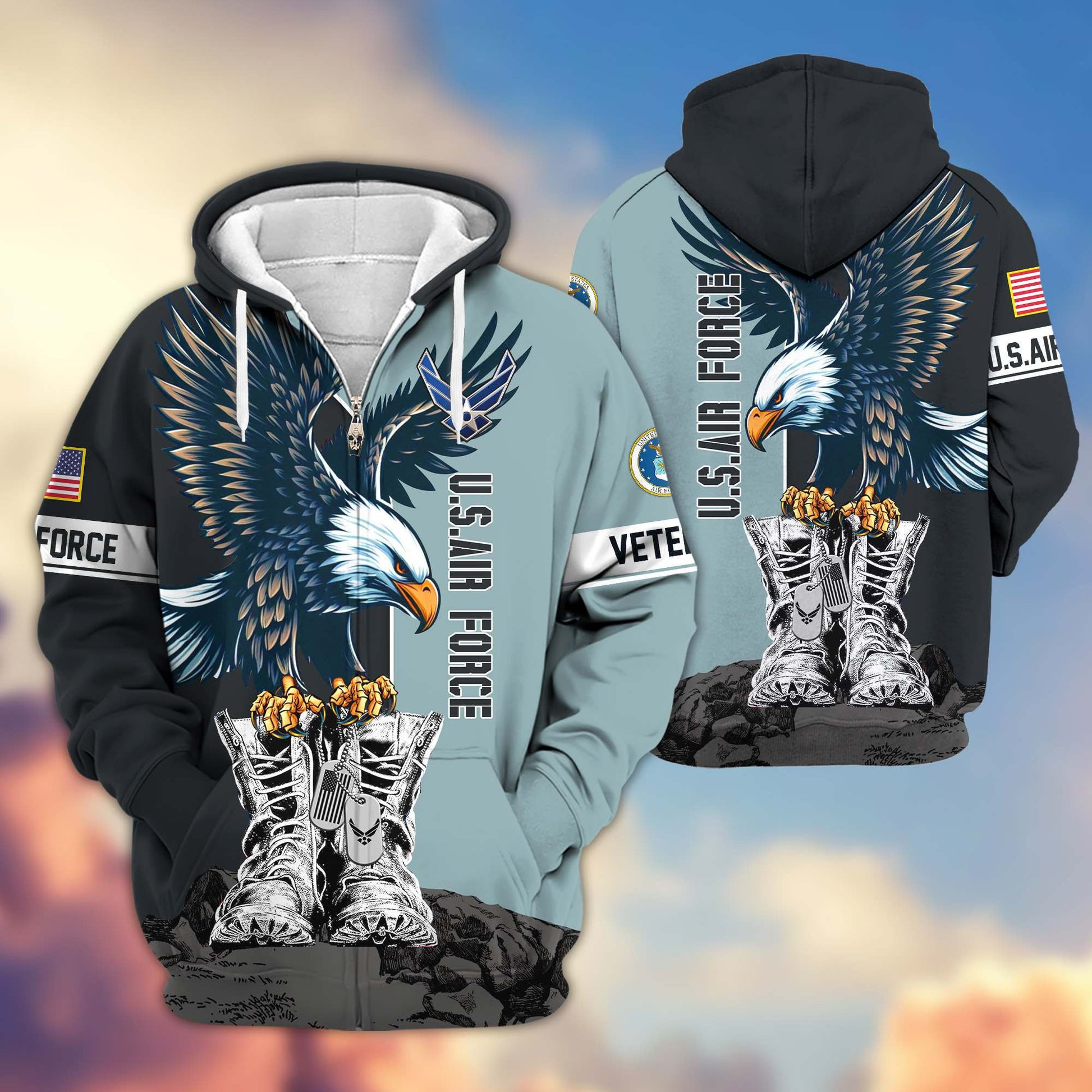 Premium US Veterans Zip Hoodie BPHN110111, Gifts For US Veterans, Gifts For Dad, Gifts On Armed Force Day, Independence Day, Veterans Day.