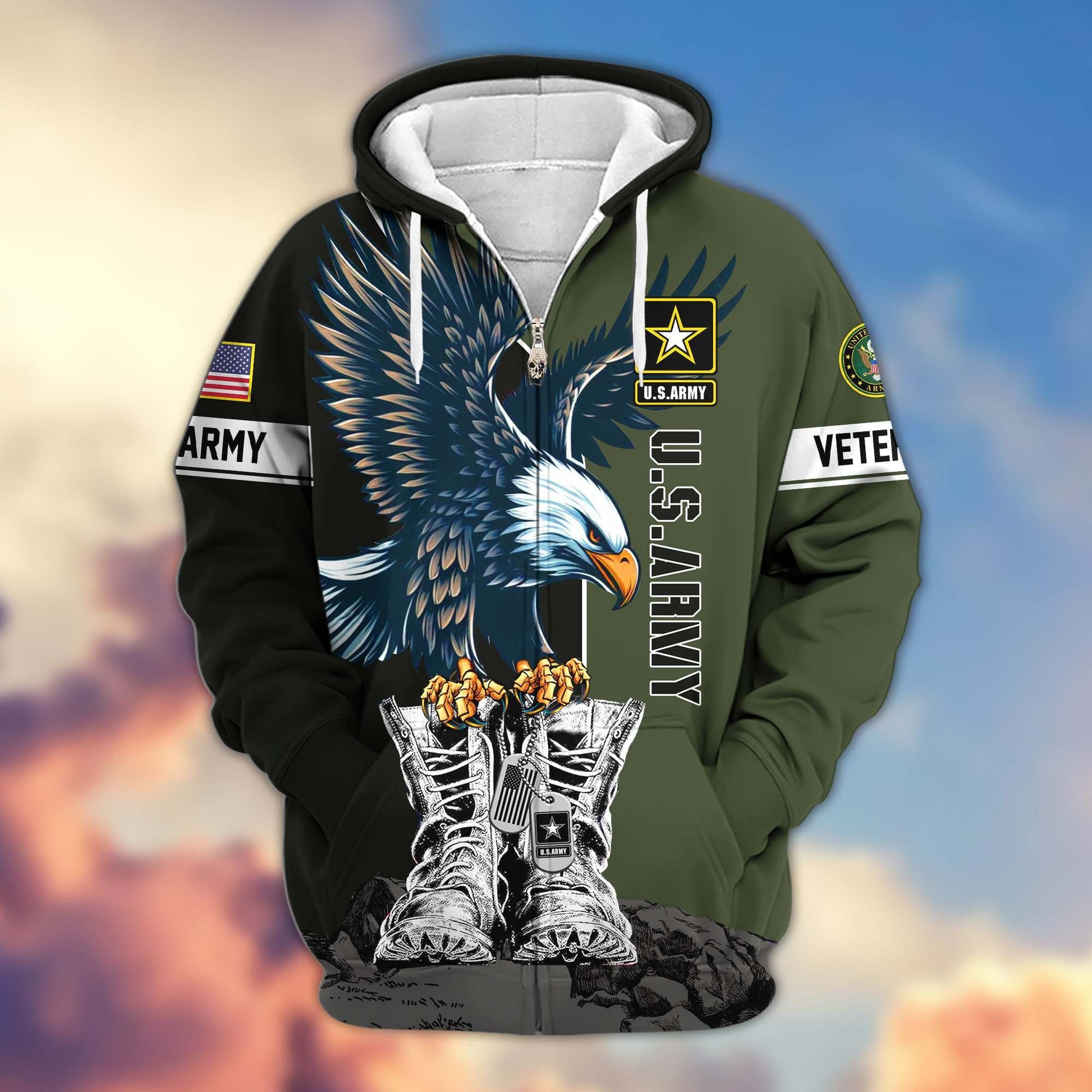 Premium US Veterans Zip Hoodie BPHN110111, Gifts For US Veterans, Gifts For Dad, Gifts On Armed Force Day, Independence Day, Veterans Day.
