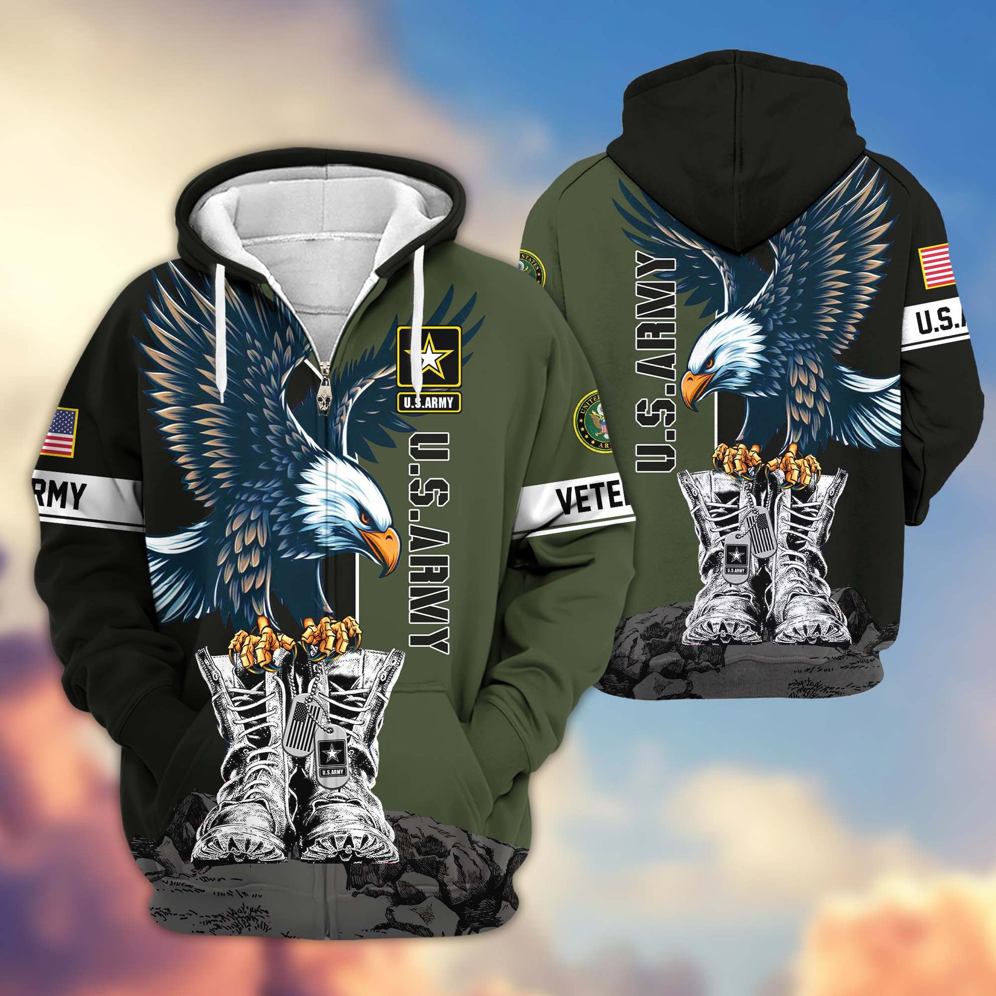 Premium US Veterans Zip Hoodie BPHN110111, Gifts For US Veterans, Gifts For Dad, Gifts On Armed Force Day, Independence Day, Veterans Day.