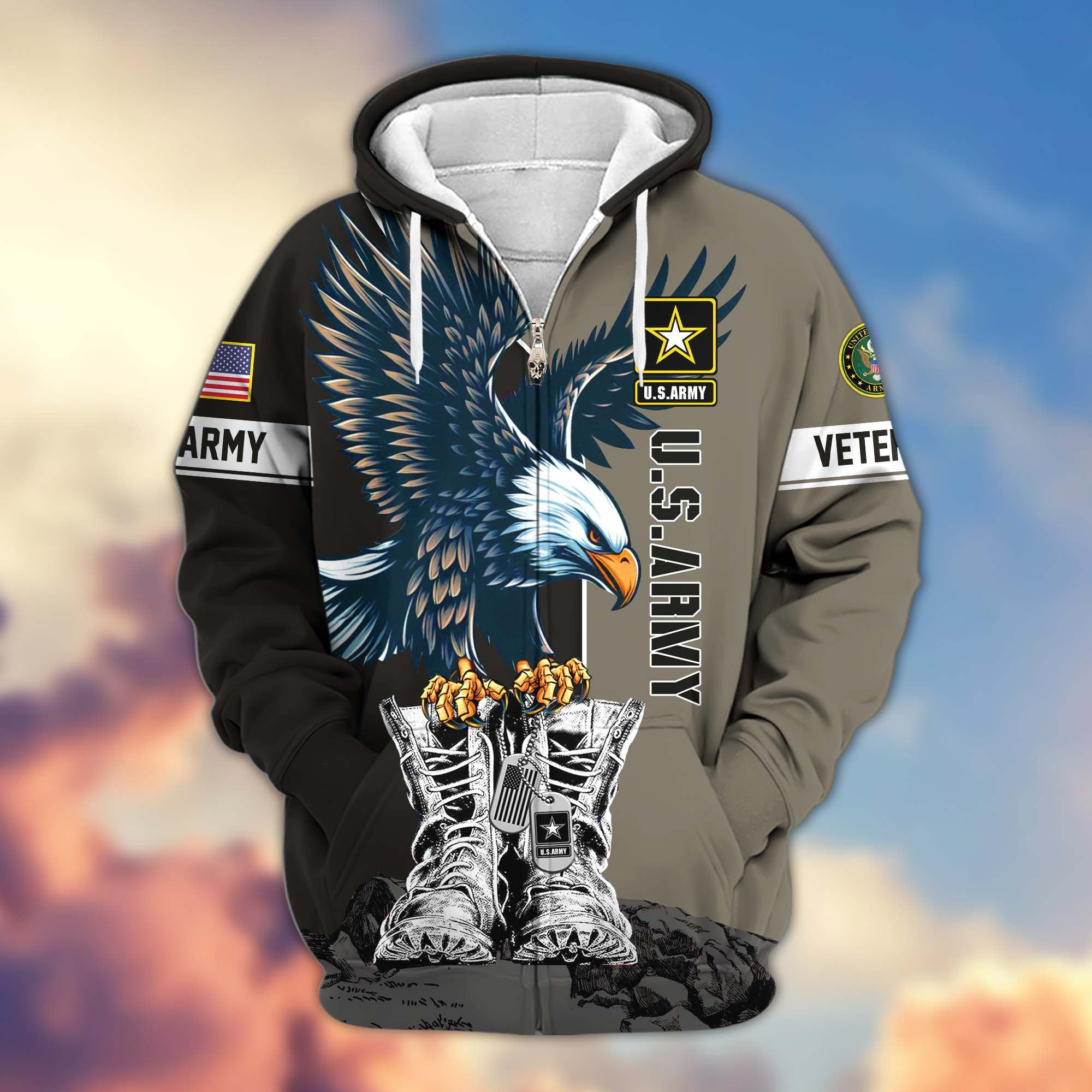 Premium US Veterans Zip Hoodie BPHN110111, Gifts For US Veterans, Gifts For Dad, Gifts On Armed Force Day, Independence Day, Veterans Day.