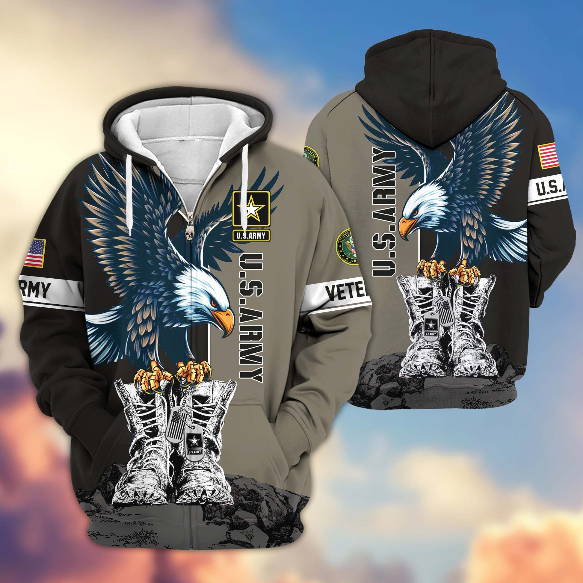 Premium US Veterans Zip Hoodie BPHN110111, Gifts For US Veterans, Gifts For Dad, Gifts On Armed Force Day, Independence Day, Veterans Day.