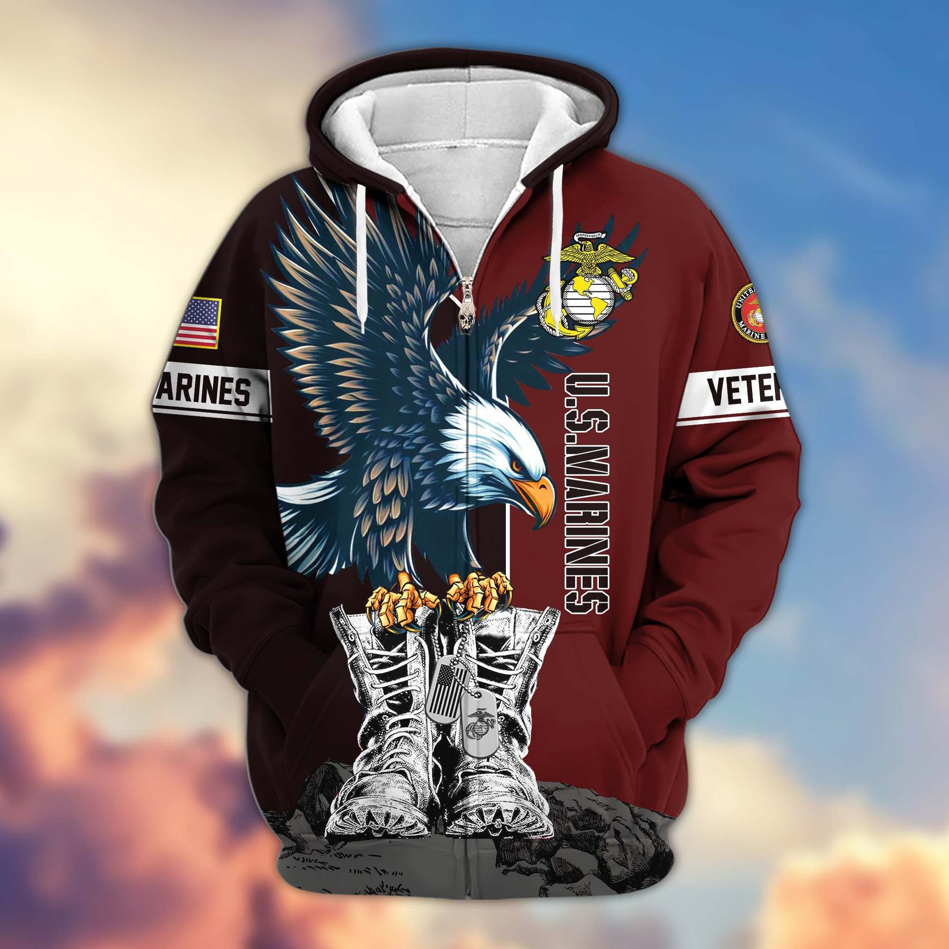 Premium US Veterans Zip Hoodie BPHN110111, Gifts For US Veterans, Gifts For Dad, Gifts On Armed Force Day, Independence Day, Veterans Day.