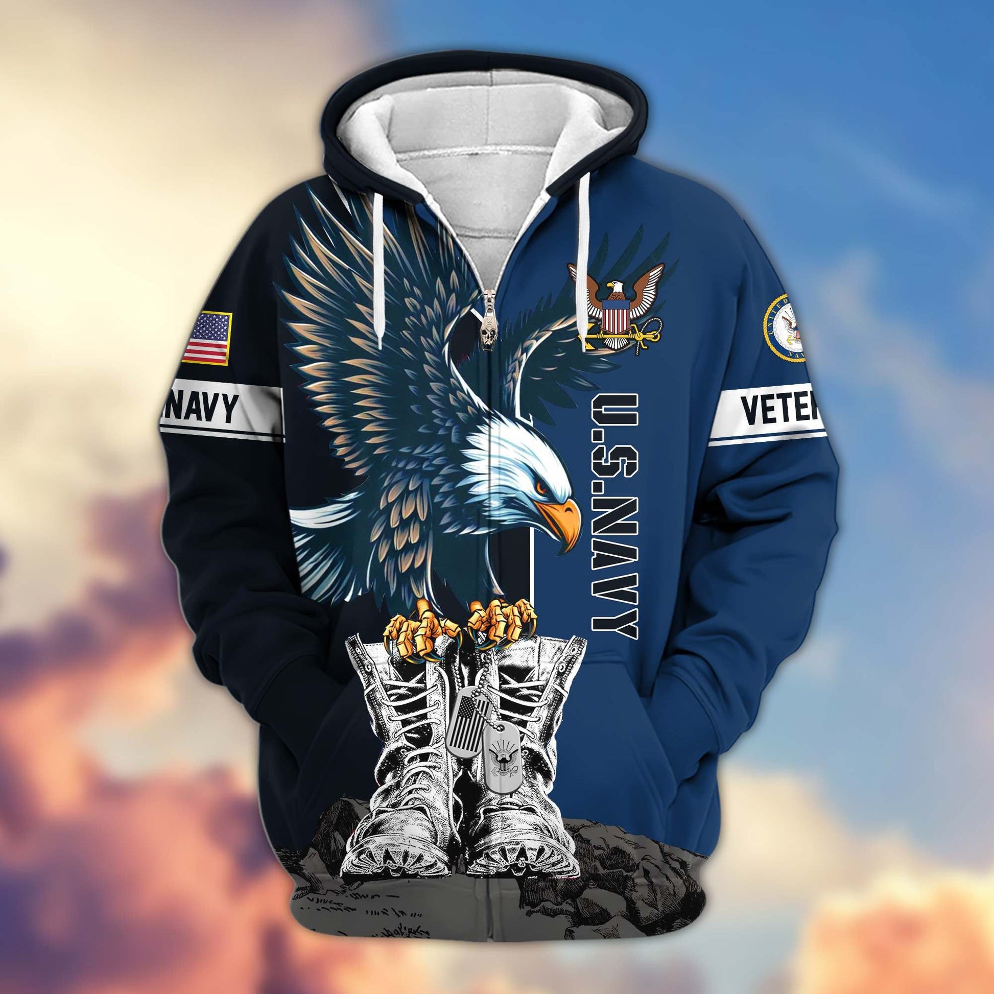 Premium US Veterans Zip Hoodie BPHN110111, Gifts For US Veterans, Gifts For Dad, Gifts On Armed Force Day, Independence Day, Veterans Day.