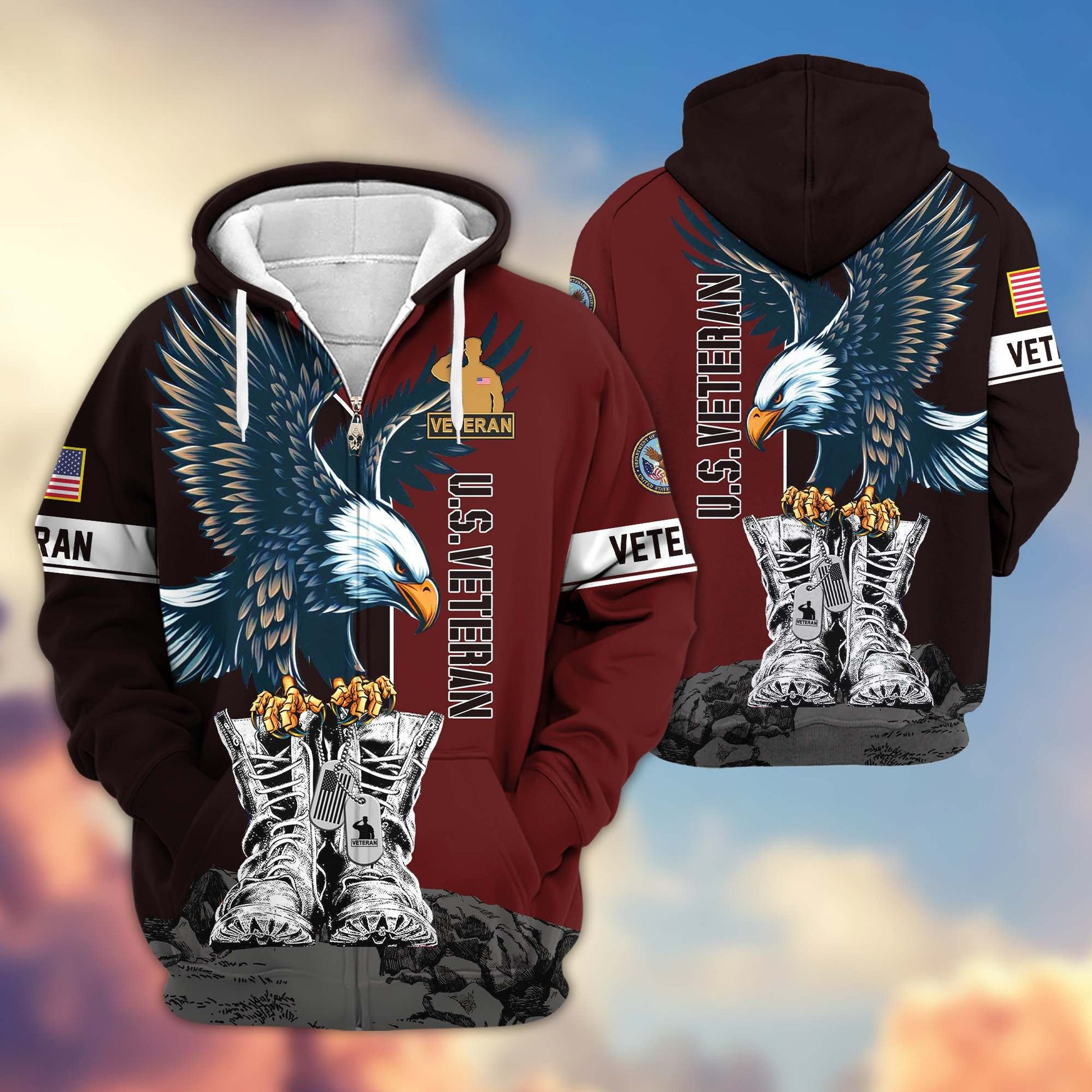 Premium US Veterans Zip Hoodie BPHN110111, Gifts For US Veterans, Gifts For Dad, Gifts On Armed Force Day, Independence Day, Veterans Day.