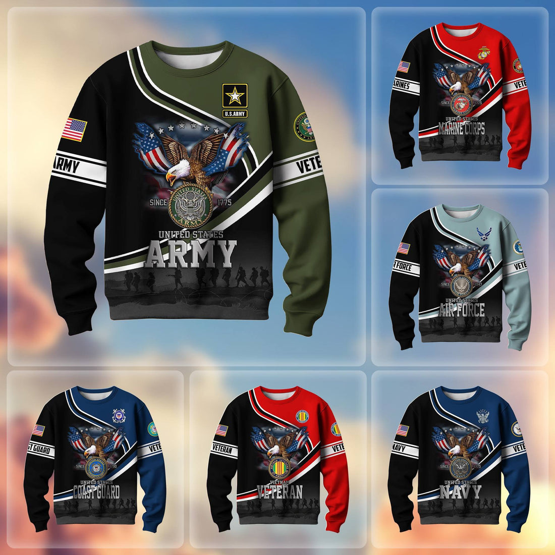 Premium US Veterans Sweatshirt APHN251112, Gifts For US Veterans, Gifts On Father's Day, Armed Force Day, Independence Day, Veterans Day.