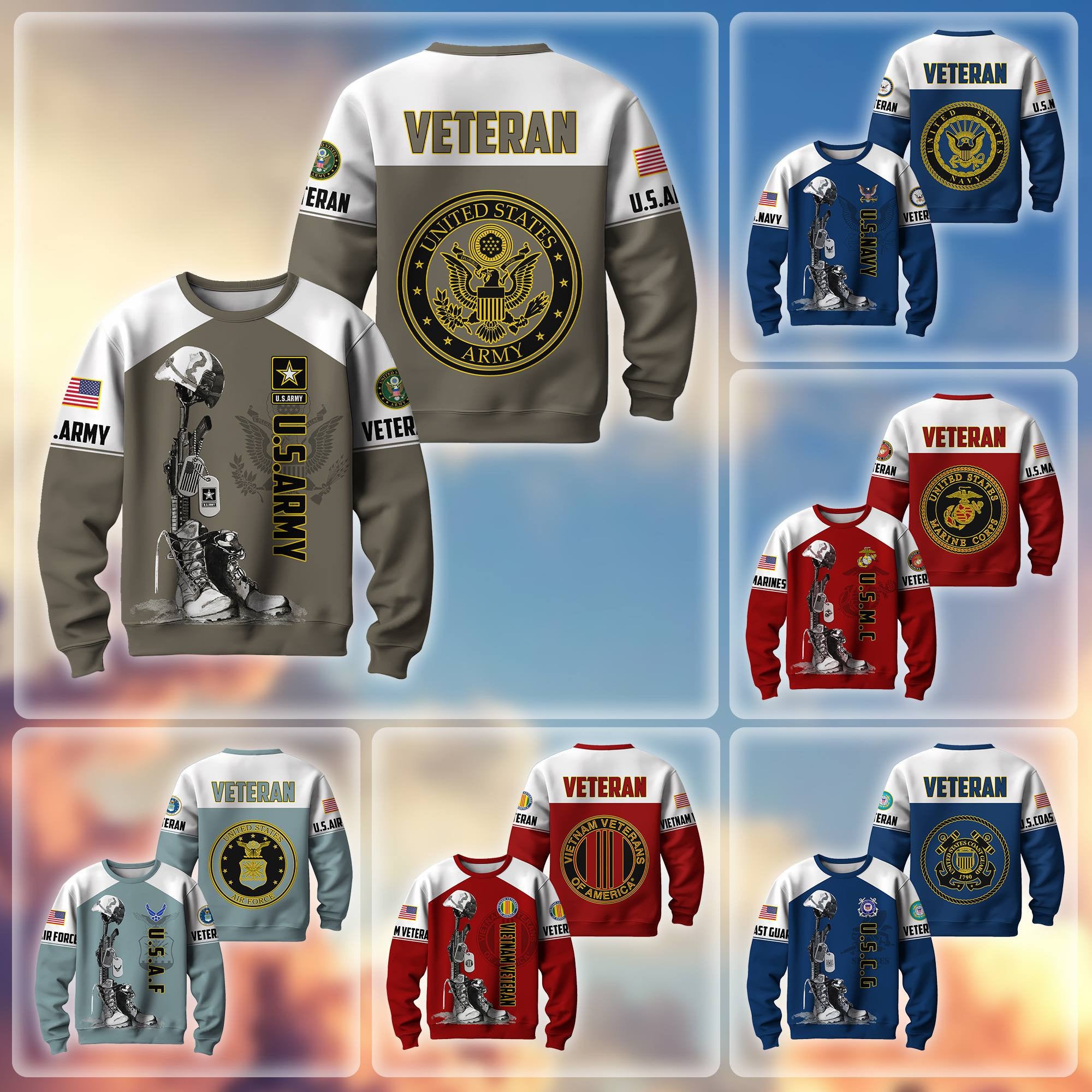 Premium US Veterans Sweatshirt BPHN130112, Gifts For US Veterans, Gifts On Father's Day, Armed Force Day, Independence Day, Veterans Day.