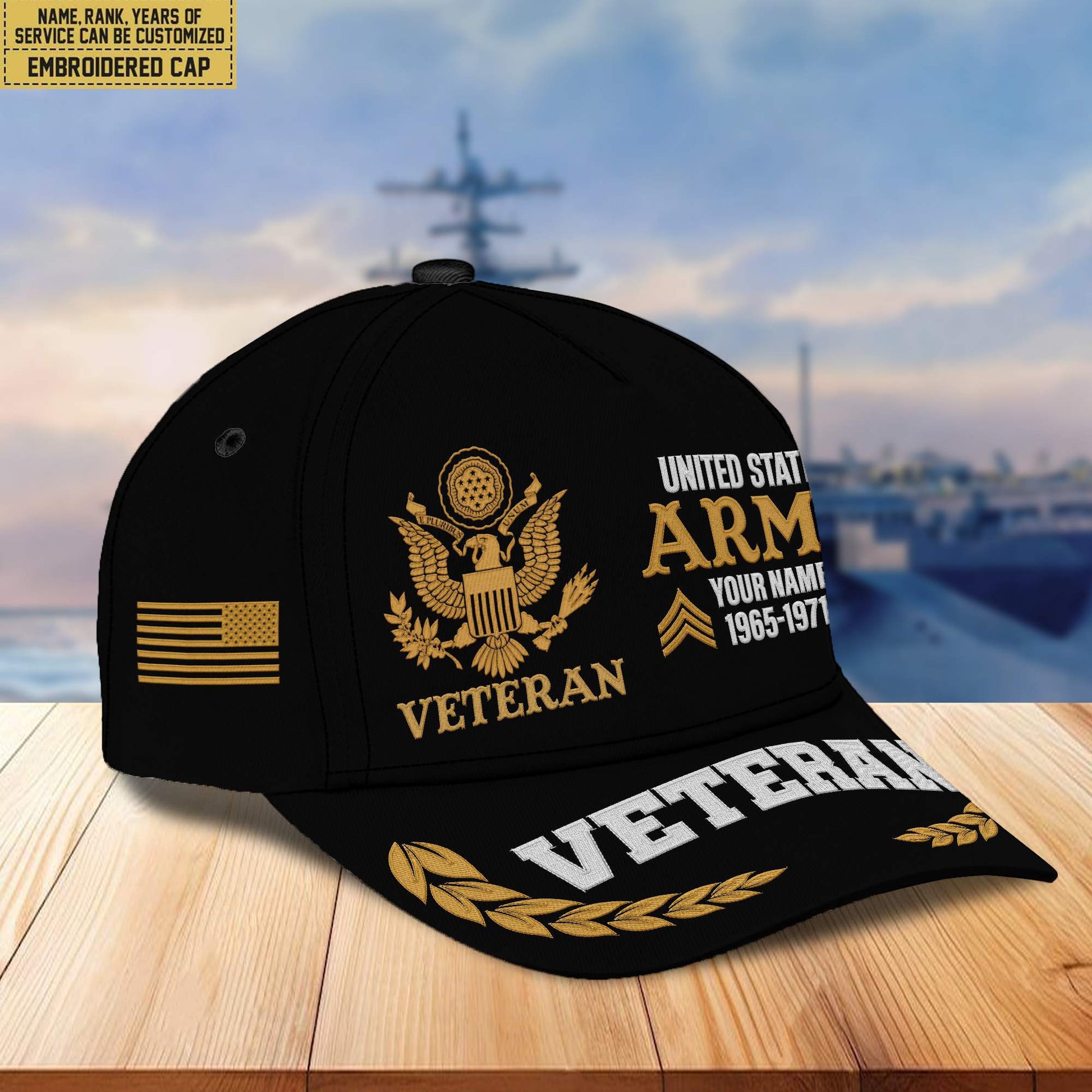 Premium Custom Name, Rank, Year US Army Embroidered Cap VPVC301801, Cap for Army Veteran, Gifts For Dad, Gifts On Father's Day, Independence Day, Veterans Day.