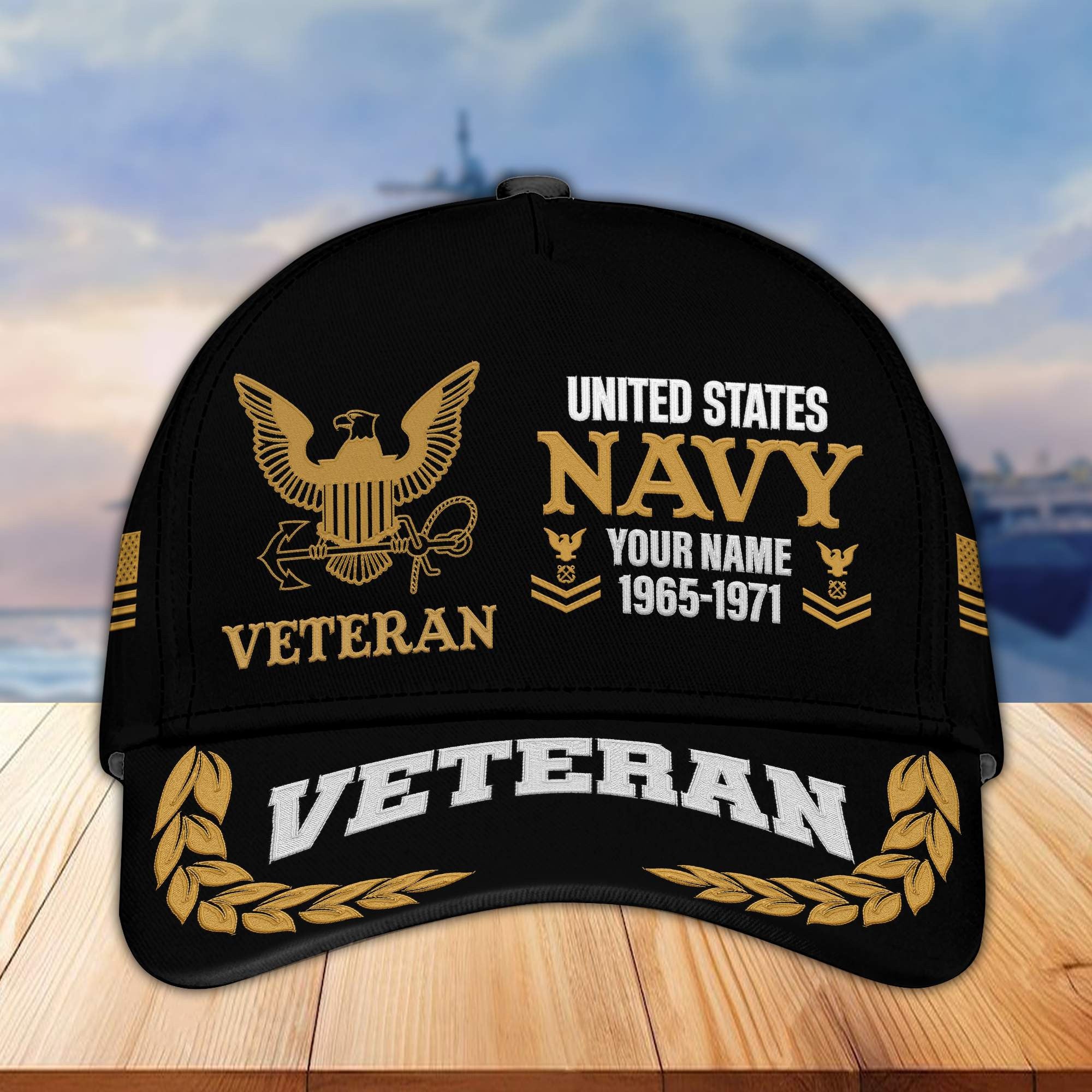 Premium Custom Name, Rank, Year US Navy Embroidered Cap VPVC301802, Cap for Navy Veteran, Gifts For Dad, Gifts On Father's Day, Independence Day, Veterans Day.