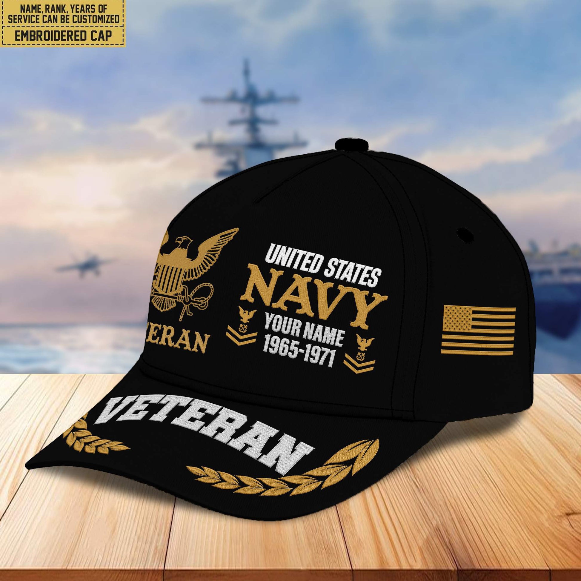 Premium Custom Name, Rank, Year US Navy Embroidered Cap VPVC301802, Cap for Navy Veteran, Gifts For Dad, Gifts On Father's Day, Independence Day, Veterans Day.