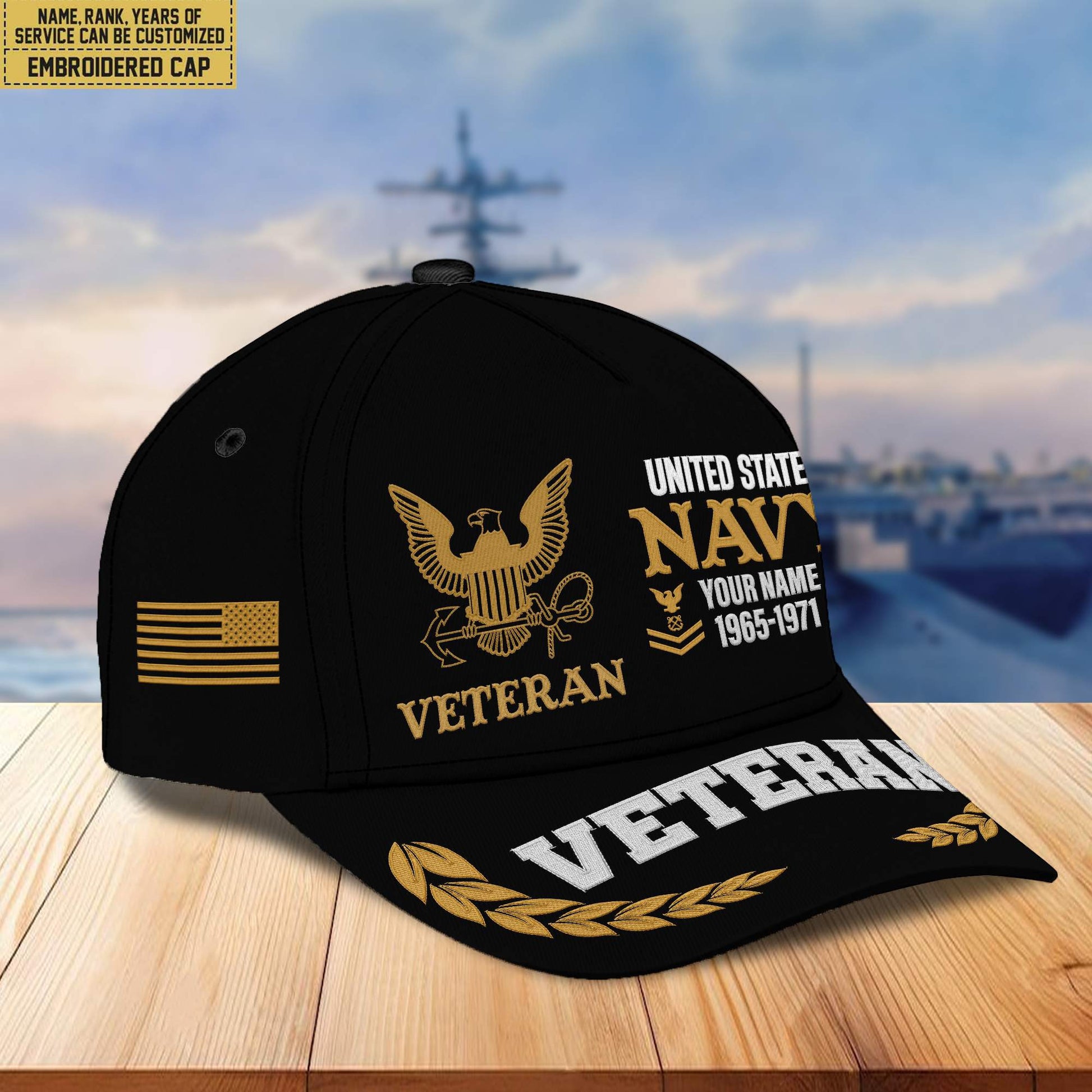 Premium Custom Name, Rank, Year US Navy Embroidered Cap VPVC301802, Cap for Navy Veteran, Gifts For Dad, Gifts On Father's Day, Independence Day, Veterans Day.