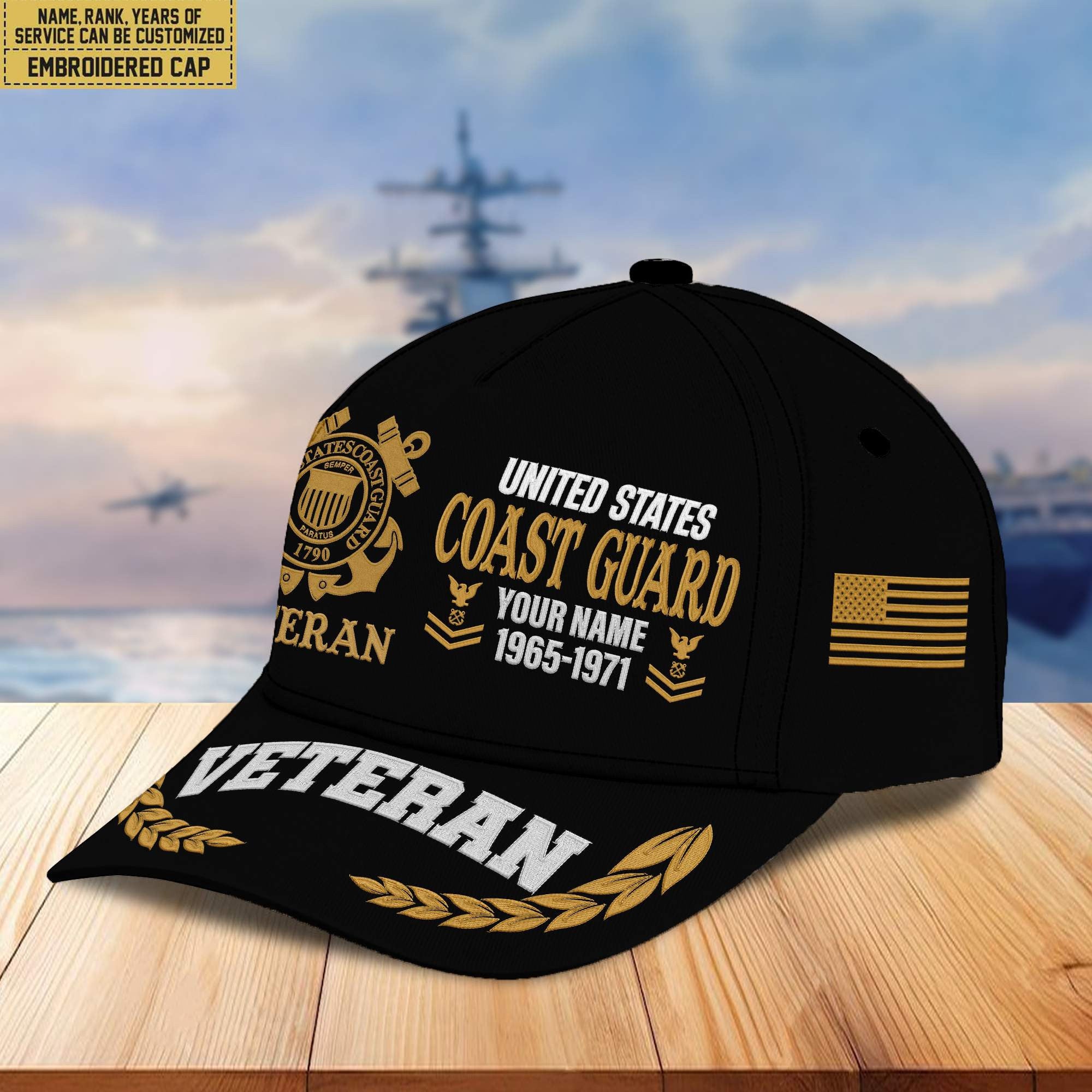 Premium Custom Name, Rank, Year USCG Embroidered Cap VPVC301805, Cap for Coast Guard Veteran, Gifts For Dad, Gifts On Father's Day, Independence Day, Veterans Day.