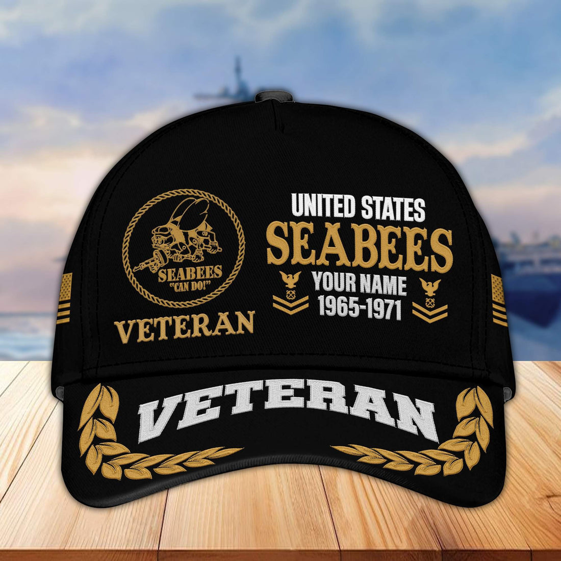Premium Custom Name, Rank, Year US Seabees Veteran Embroidered Cap VPVC301809, Cap for Seabees Veteran, Gifts For Dad, Gifts On Father's Day, Independence Day, Veterans Day.