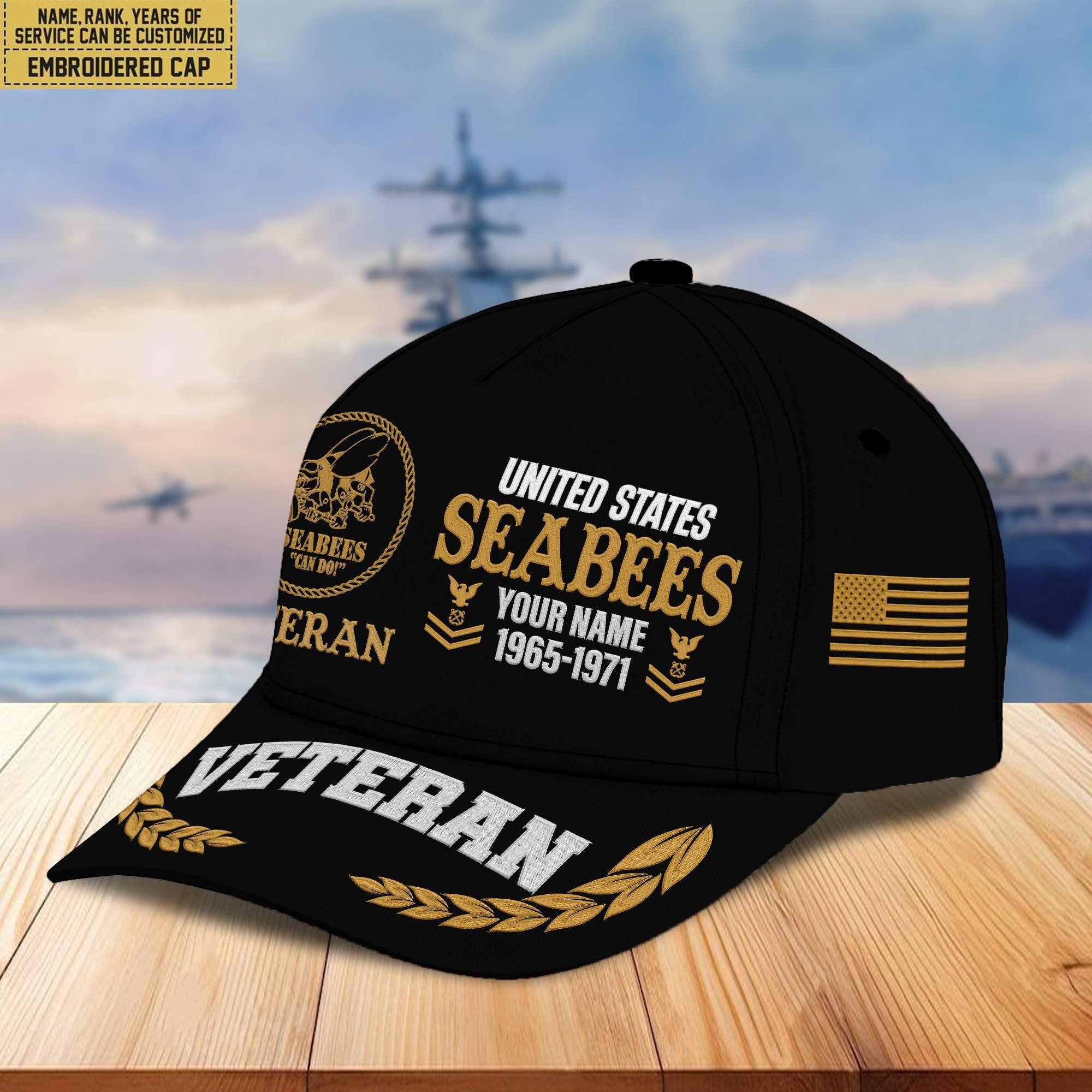 Premium Custom Name, Rank, Year US Seabees Veteran Embroidered Cap VPVC301809, Cap for Seabees Veteran, Gifts For Dad, Gifts On Father's Day, Independence Day, Veterans Day.