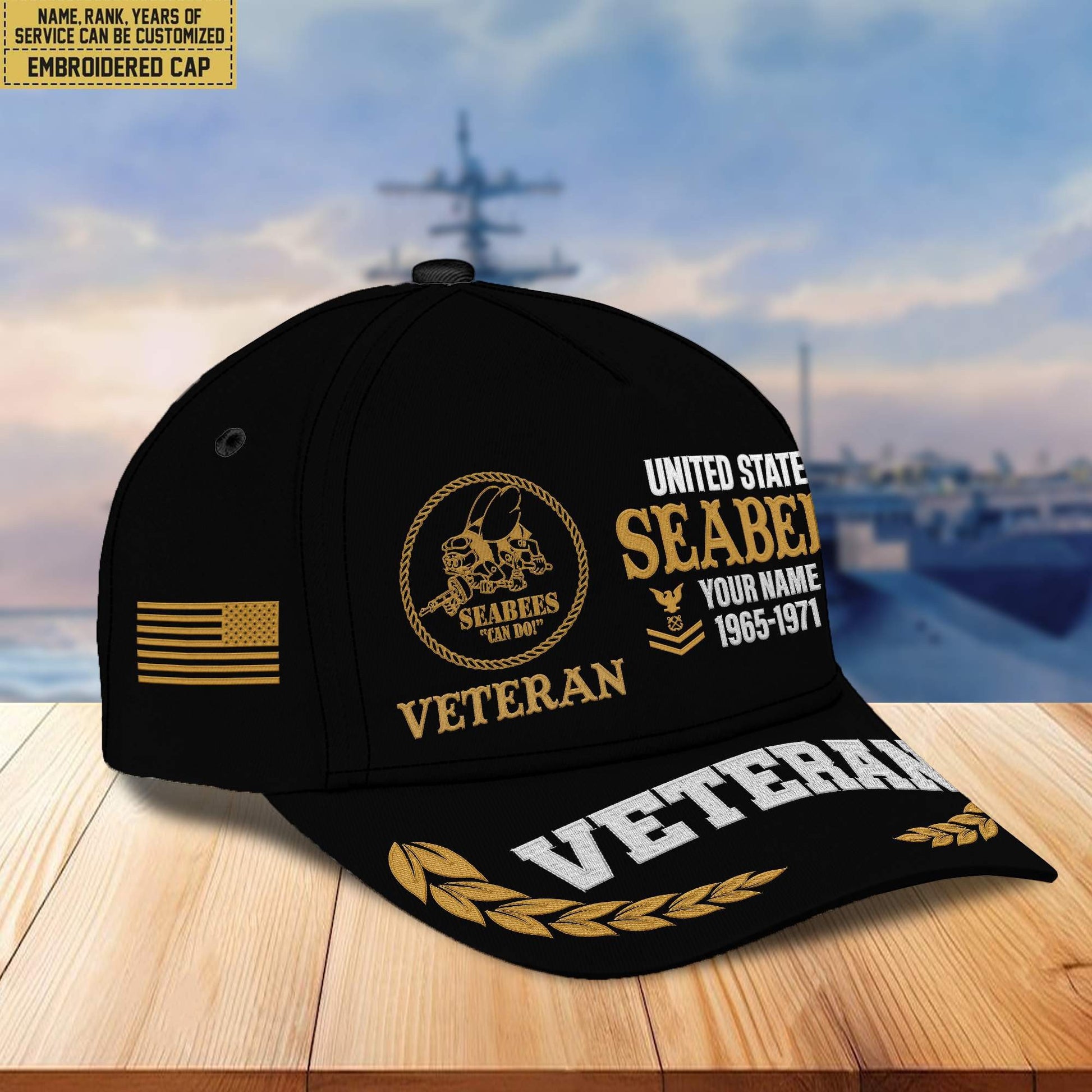 Premium Custom Name, Rank, Year US Seabees Veteran Embroidered Cap VPVC301809, Cap for Seabees Veteran, Gifts For Dad, Gifts On Father's Day, Independence Day, Veterans Day.