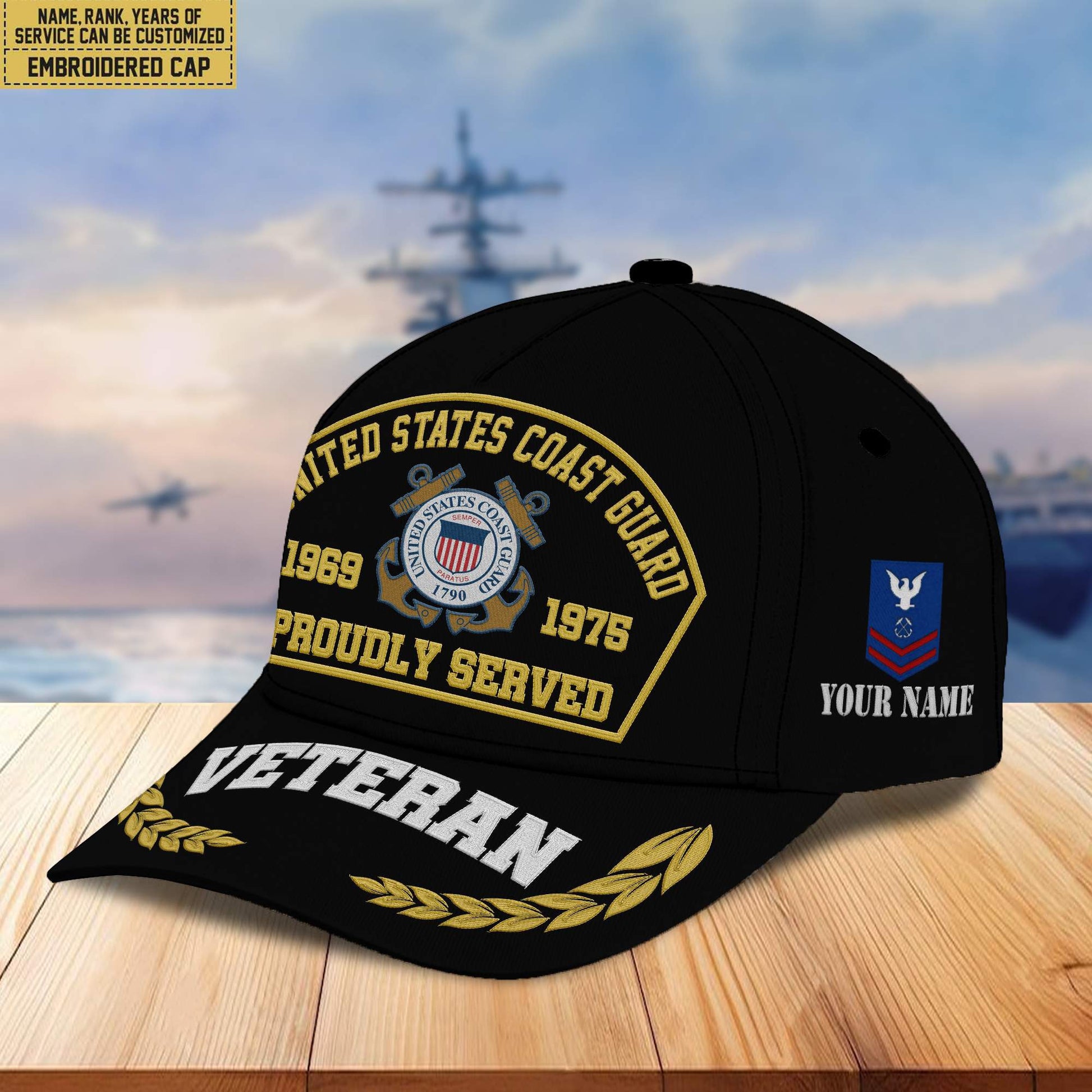 Premium Custom Name, Rank, Year USCG Embroidered Cap VPVC301905, Cap for Coast Guard Veteran, Gifts For Dad, Gifts On Father's Day, Independence Day, Veterans Day.