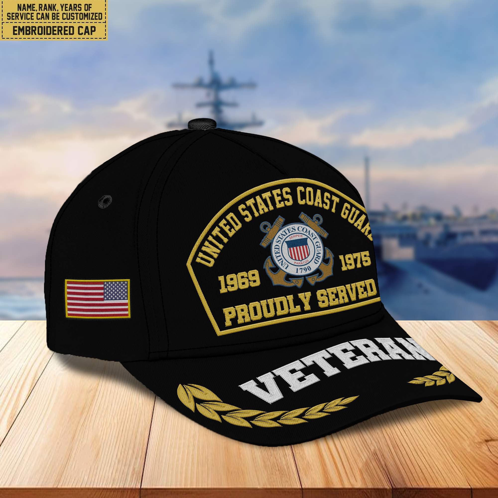 Premium Custom Name, Rank, Year USCG Embroidered Cap VPVC301905, Cap for Coast Guard Veteran, Gifts For Dad, Gifts On Father's Day, Independence Day, Veterans Day.