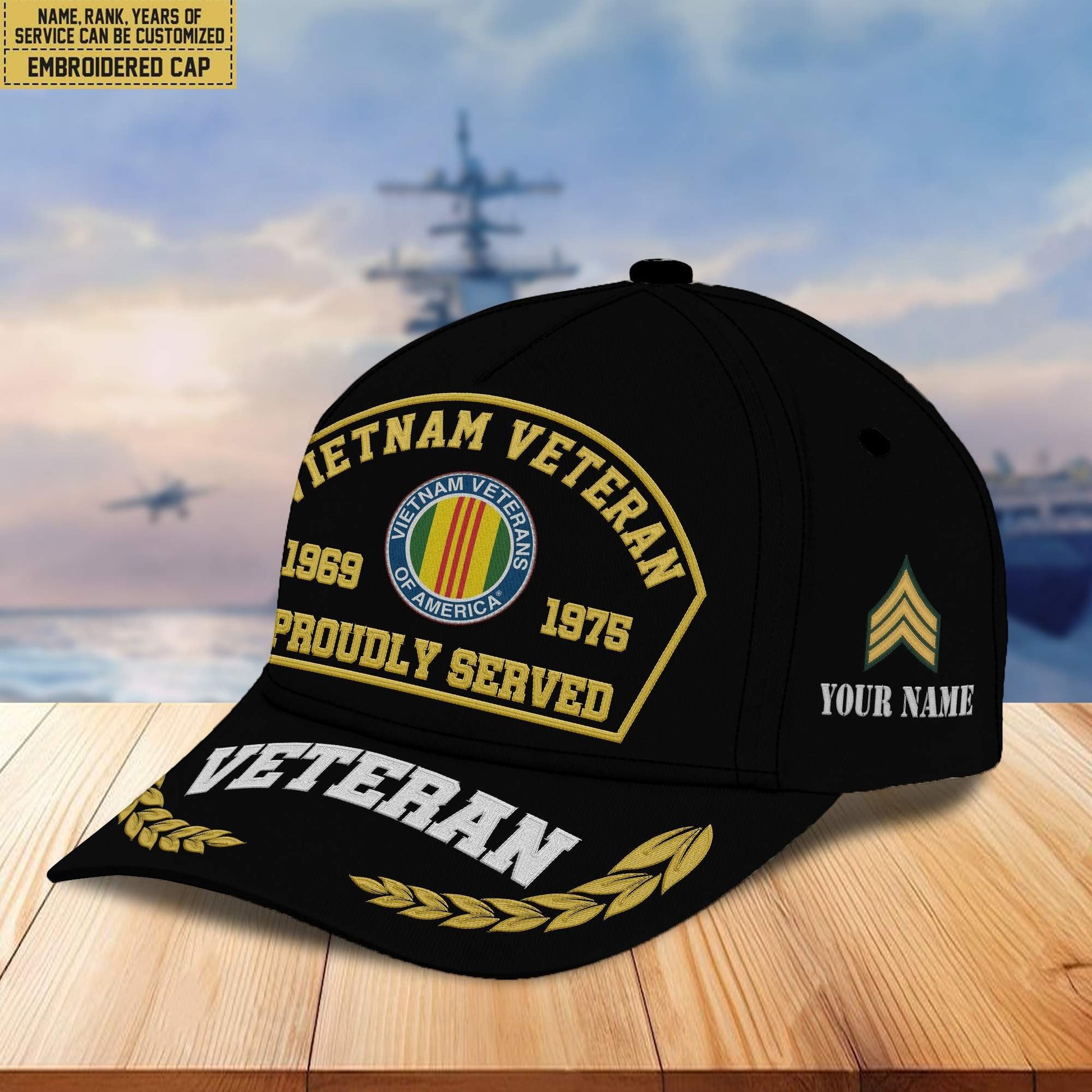 Premium Custom Name, Rank, Year Vietnam Veteran Embroidered Cap VPVC301906, Cap for Vietnam Veteran, Gifts For Dad, Gifts On Father's Day, Independence Day, Veterans Day.