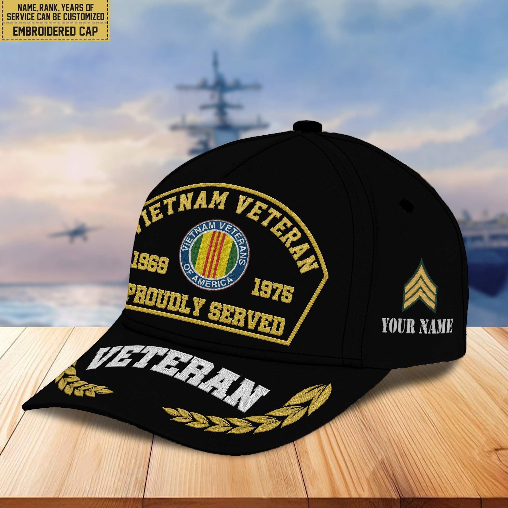 Premium Custom Name, Rank, Year Vietnam Veteran Embroidered Cap VPVC301906, Cap for Vietnam Veteran, Gifts For Dad, Gifts On Father's Day, Independence Day, Veterans Day.