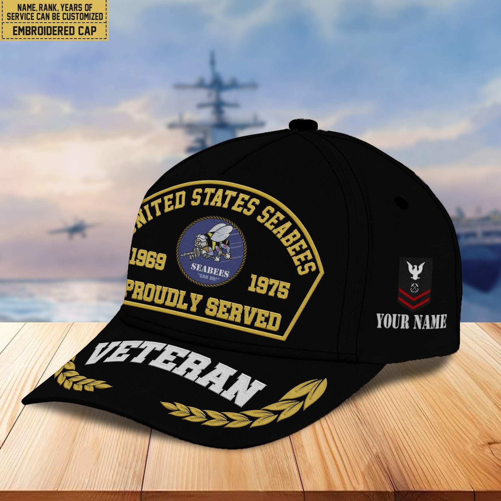 Premium Custom Name, Rank, Year US Seabees Veteran Embroidered Cap VPVC301909, Cap for Seabees Veteran, Gifts For Dad, Gifts On Father's Day, Independence Day, Veterans Day.