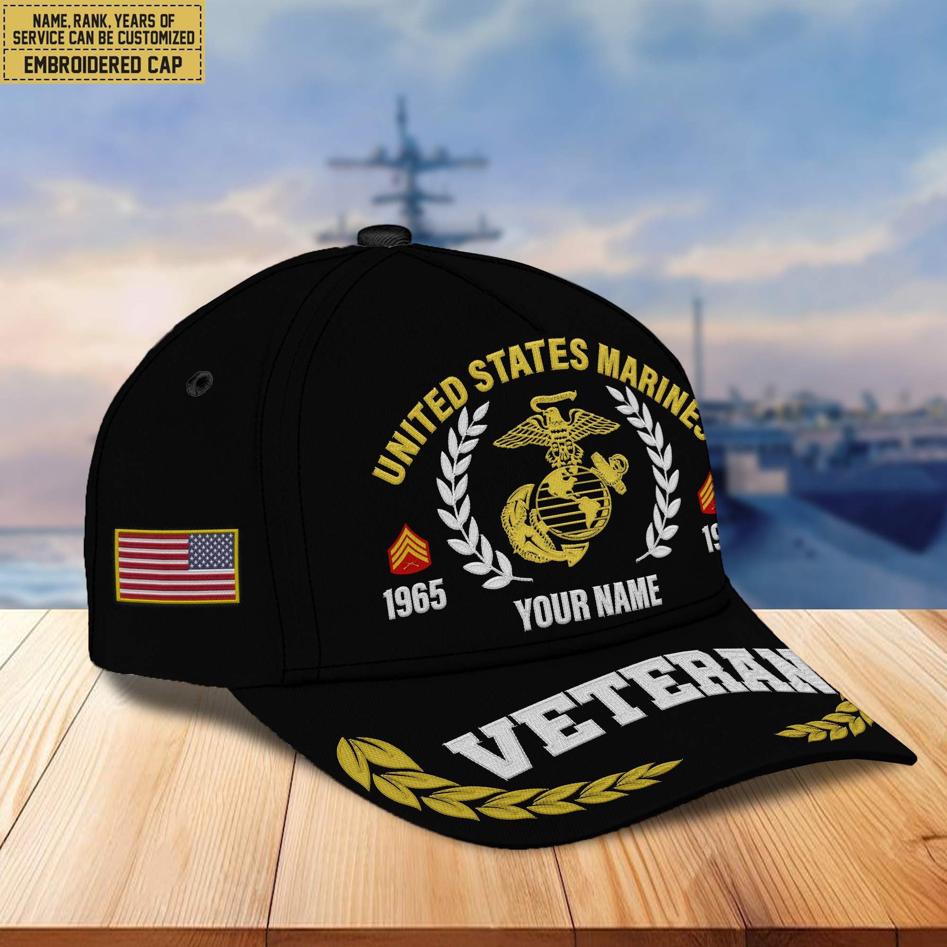 Premium Custom Name, Rank, Year USMC Embroidered Cap VPVC302403, Cap for Marine Veteran, Gifts For Dad, Gifts On Father's Day, Independence Day, Veterans Day.