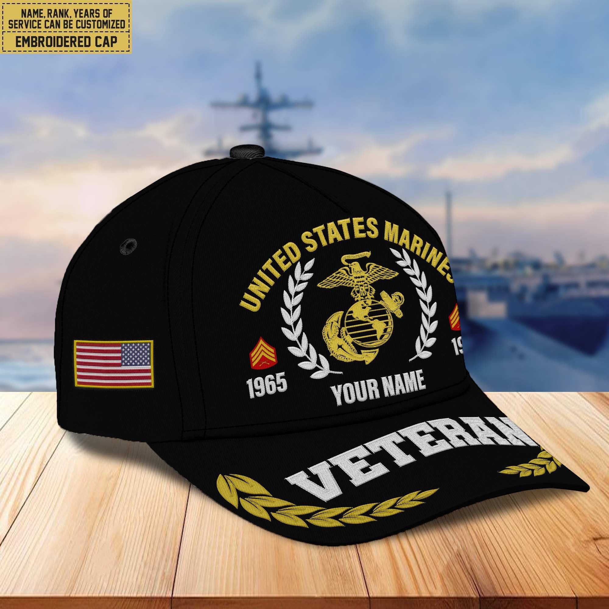 Premium Custom Name, Rank, Year USMC Embroidered Cap VPVC302403, Cap for Marine Veteran, Gifts For Dad, Gifts On Father's Day, Independence Day, Veterans Day.