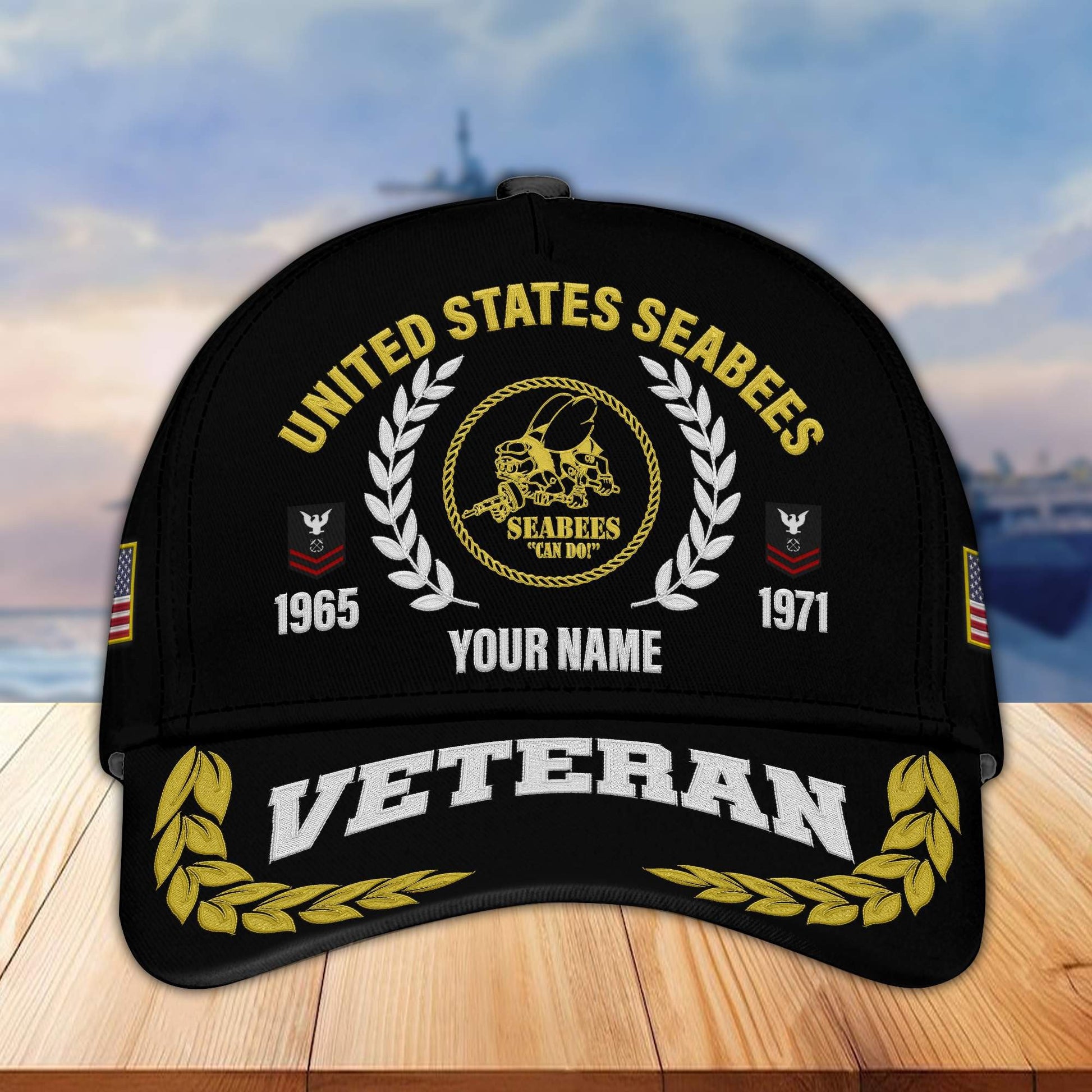 Premium Custom Name, Rank, Year US Seabees Veteran Embroidered Cap VPVC302409, Cap for Seabees Veteran, Gifts For Dad, Gifts On Father's Day, Independence Day, Veterans Day.