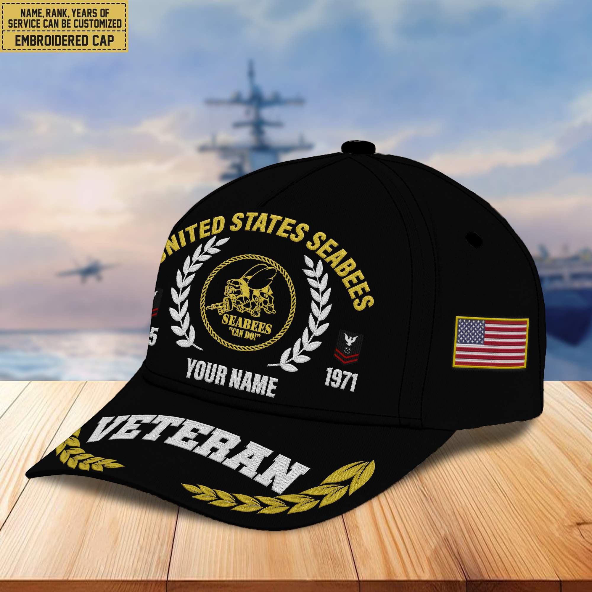 Premium Custom Name, Rank, Year US Seabees Veteran Embroidered Cap VPVC302409, Cap for Seabees Veteran, Gifts For Dad, Gifts On Father's Day, Independence Day, Veterans Day.