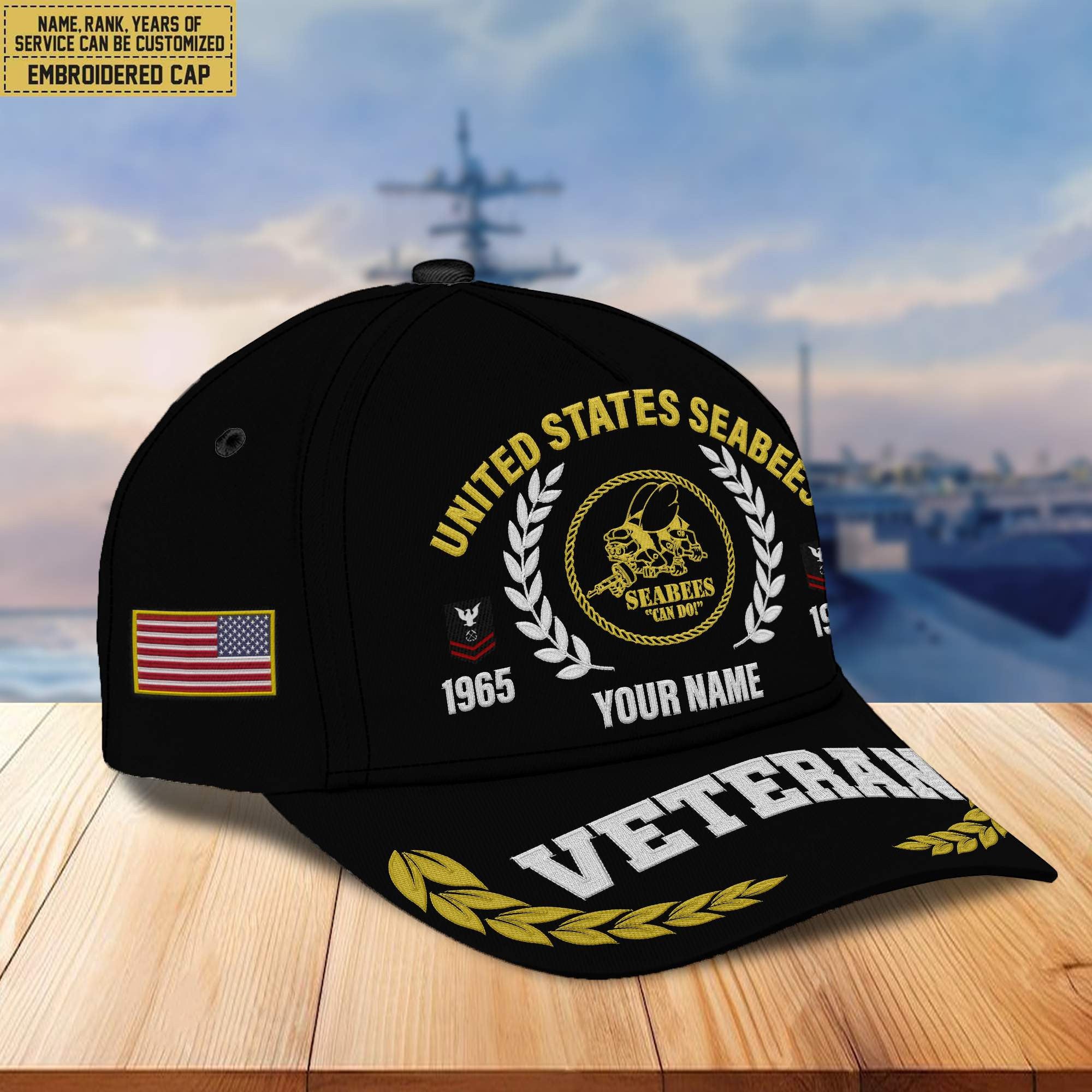 Premium Custom Name, Rank, Year US Seabees Veteran Embroidered Cap VPVC302409, Cap for Seabees Veteran, Gifts For Dad, Gifts On Father's Day, Independence Day, Veterans Day.