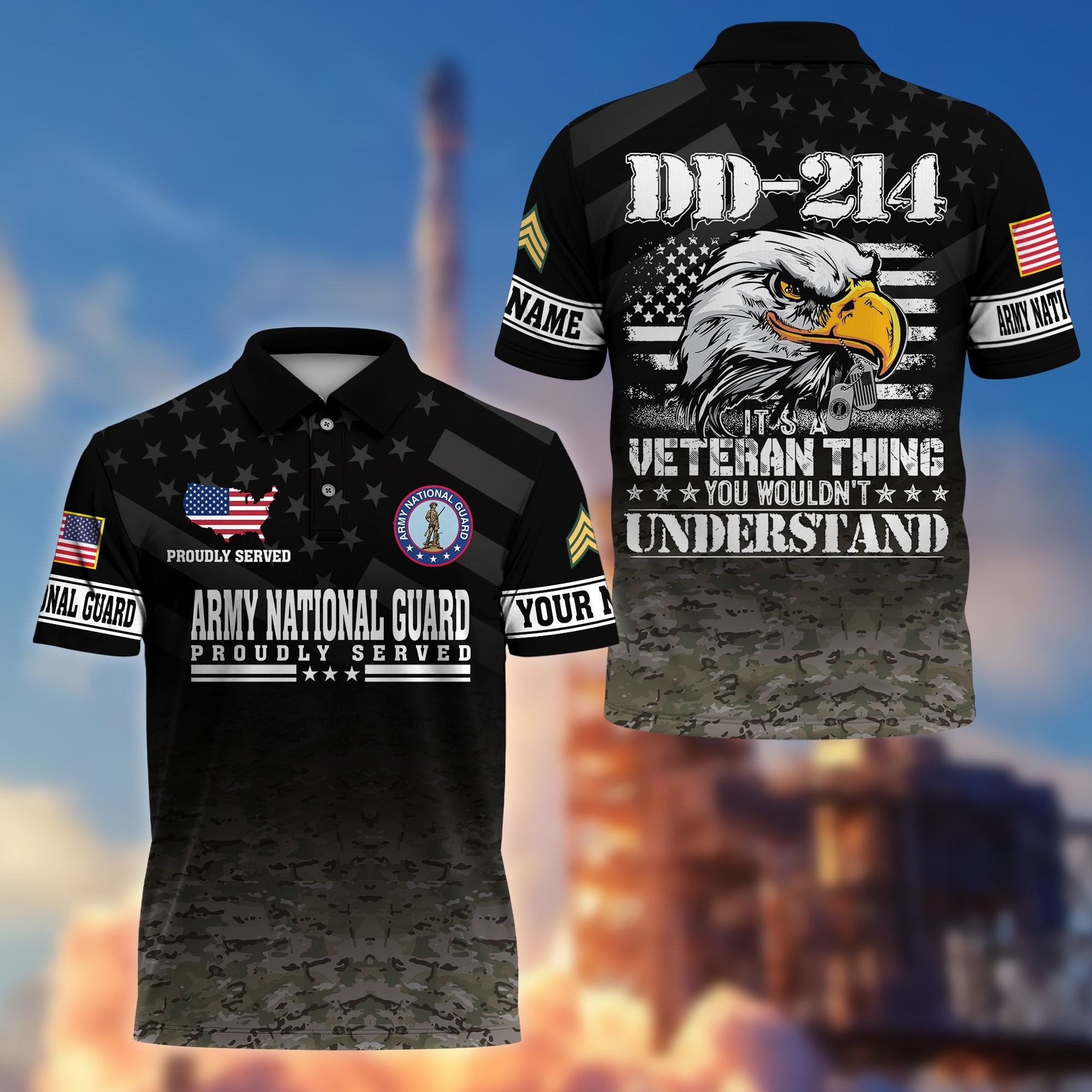 Premium Custom Army National Guard Veteran Polo Shirt VPVC206008, Gifts for Army National Guard Veteran, Gifts For Dad, Gifts On Father's Day, Independence Day, Veterans Day.