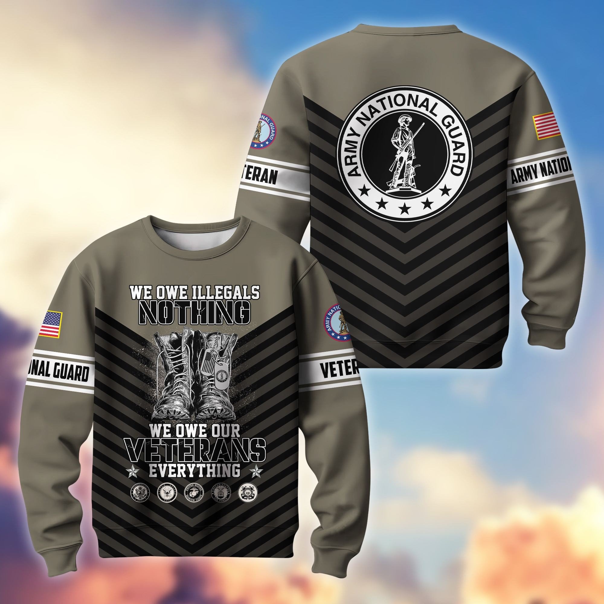 Premium US Veterans Sweatshirt BPHN170112, We Owe Our Veterans Everything, Gifts For US Veterans, Gifts On Father's Day, Memorial Day, Independence Day, Veterans Day.