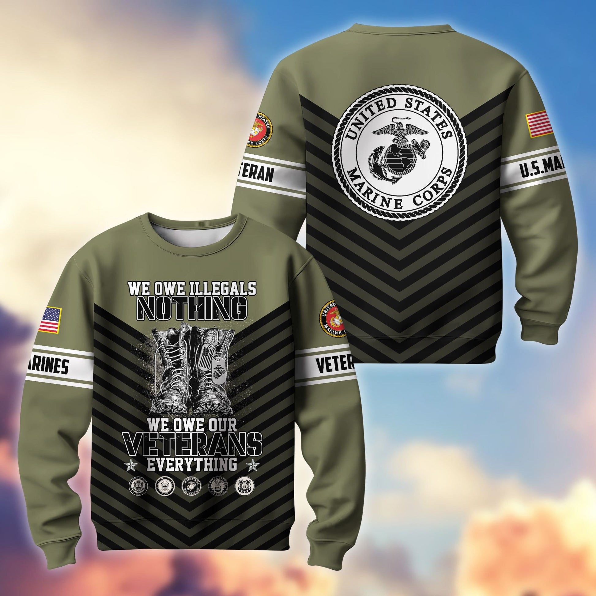 Premium US Veterans Sweatshirt BPHN170112, We Owe Our Veterans Everything, Gifts For US Veterans, Gifts On Father's Day, Memorial Day, Independence Day, Veterans Day.